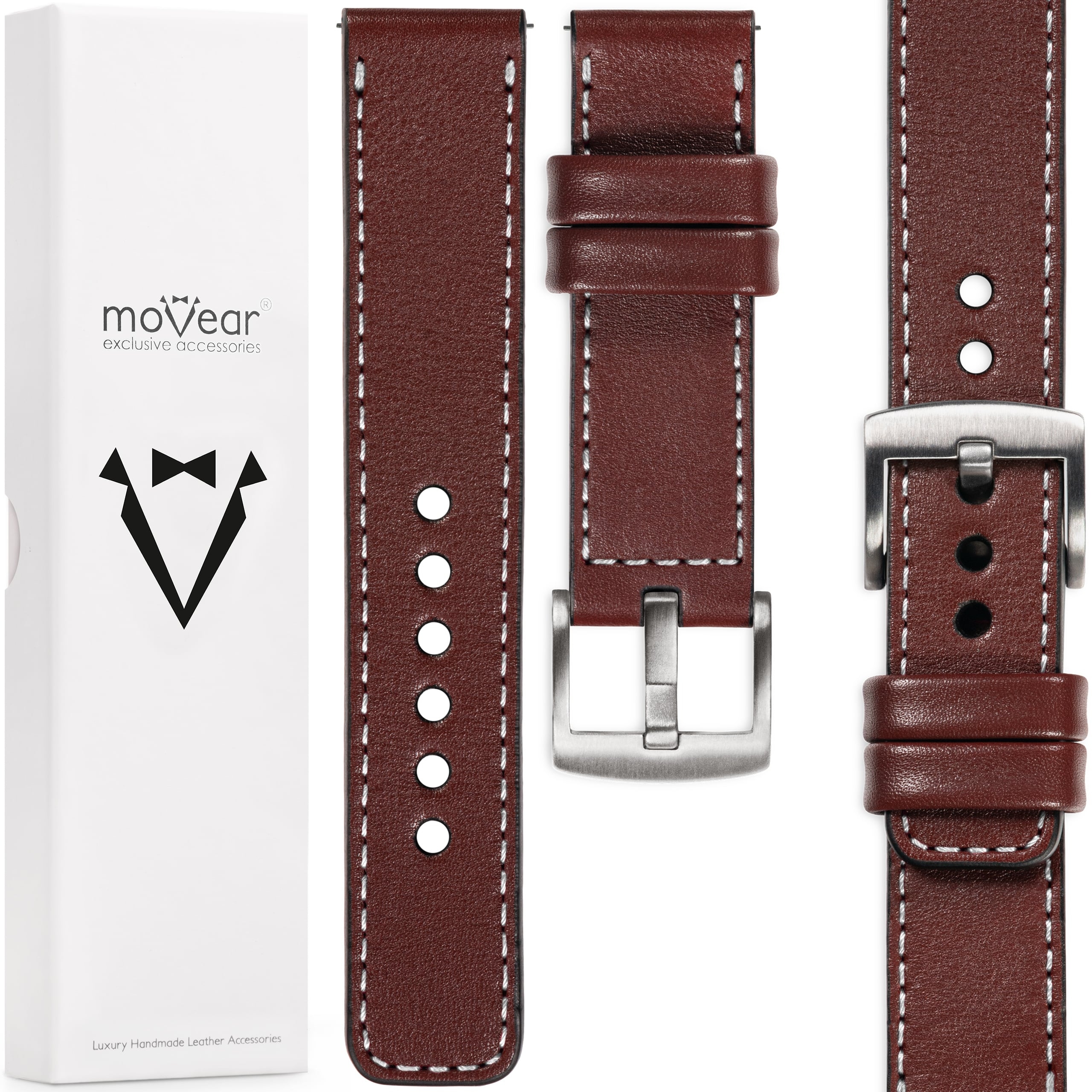Prémiový řemínek 20 mm pro hodinky, exkluzivní, stylový Movear, kaštanový