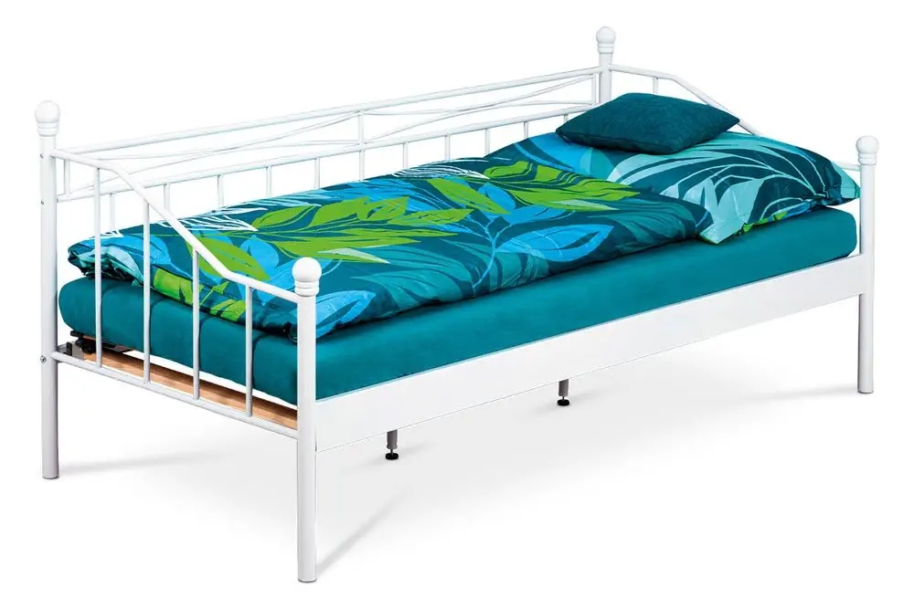 Autronic Postel jednolůžková 90x200, kovová konstrukce, bílý matný lak (bed