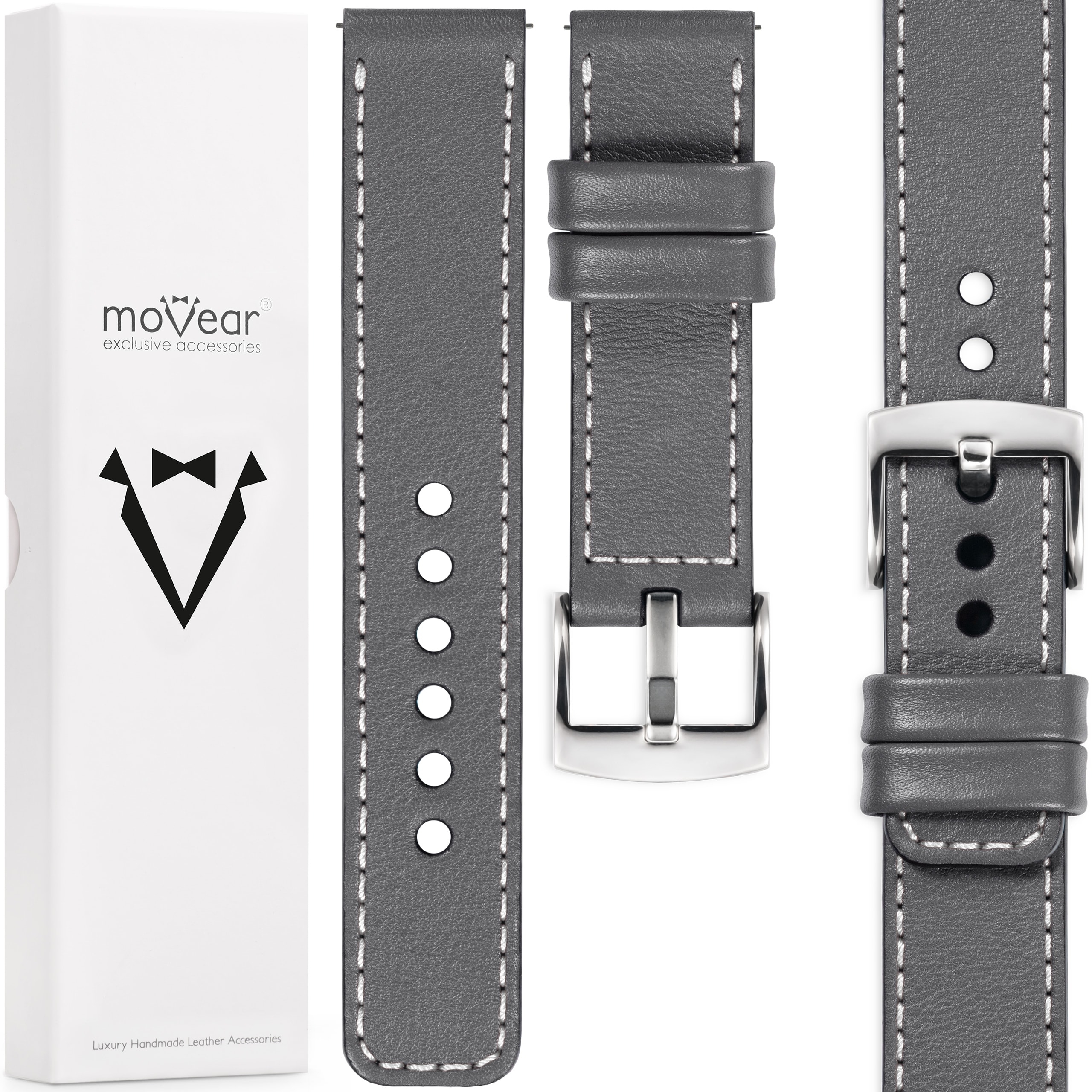 Pásek 24 mm pro prémiové hodinky, stylový Polský Movear, ručně vyrobený, šedý