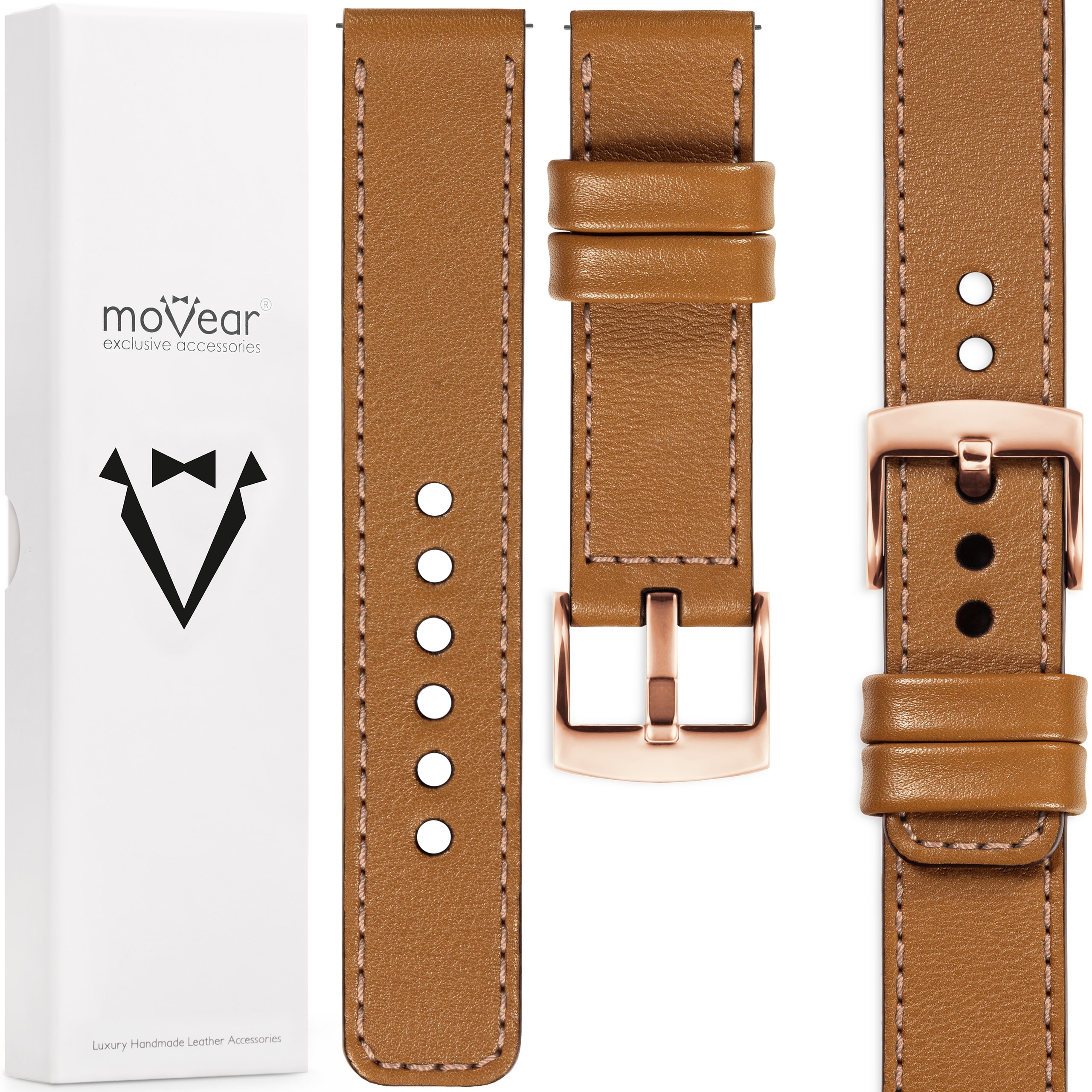 Kožený opasek 20 mm pro prémiové hodinky Movear Světle hnědý