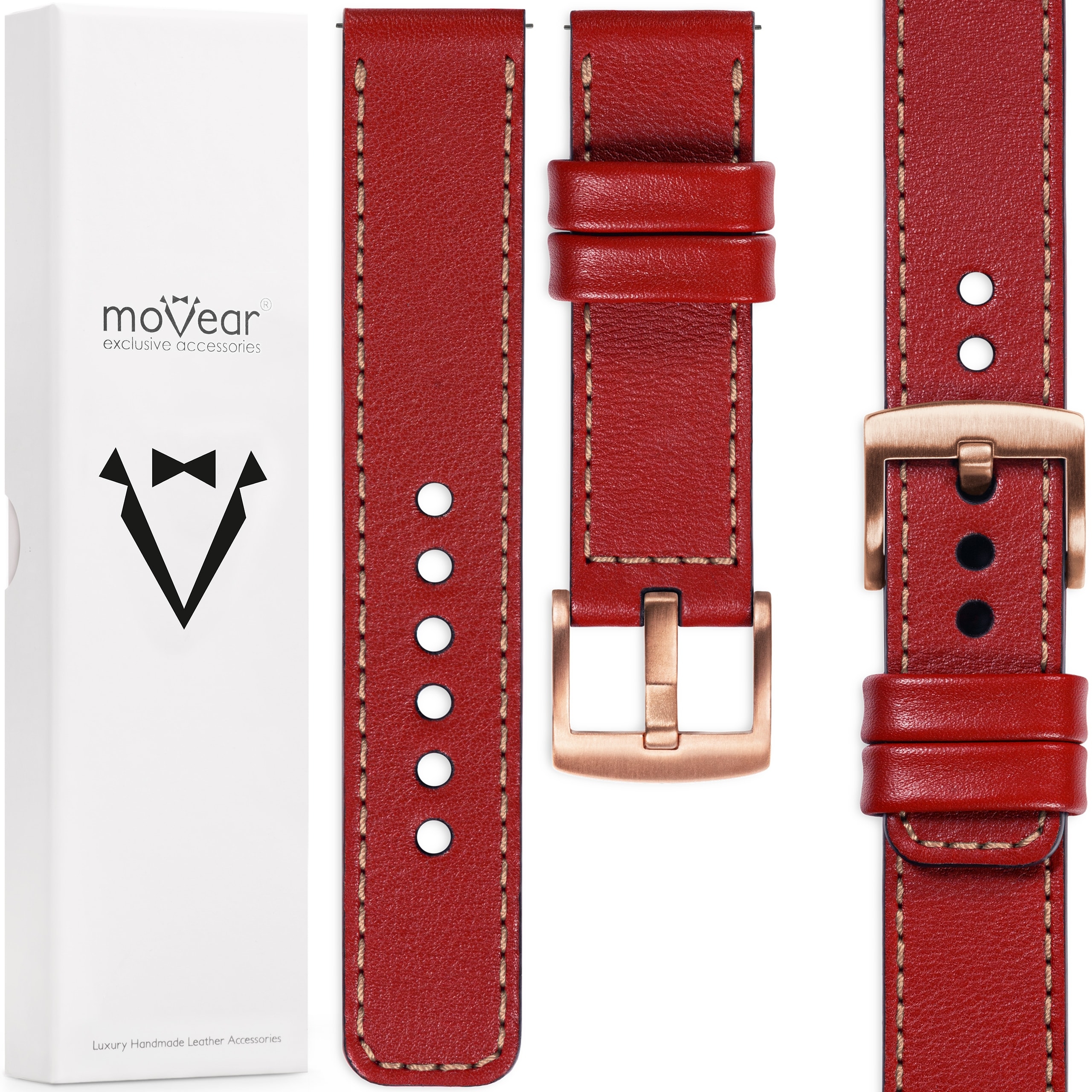 22mm Kožený opasek pro prémiové elegantní Polský červené hodinky