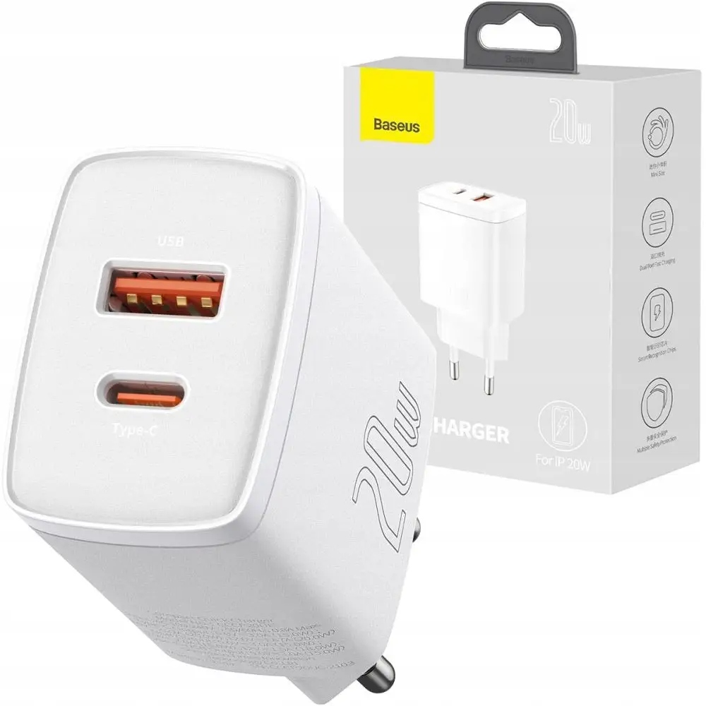 BASEUS SZYBKA ŁADOWARKA SIECIOWA USB / USB TYP C 20W 3A COMPACT EAN (GTIN) 5702317280124