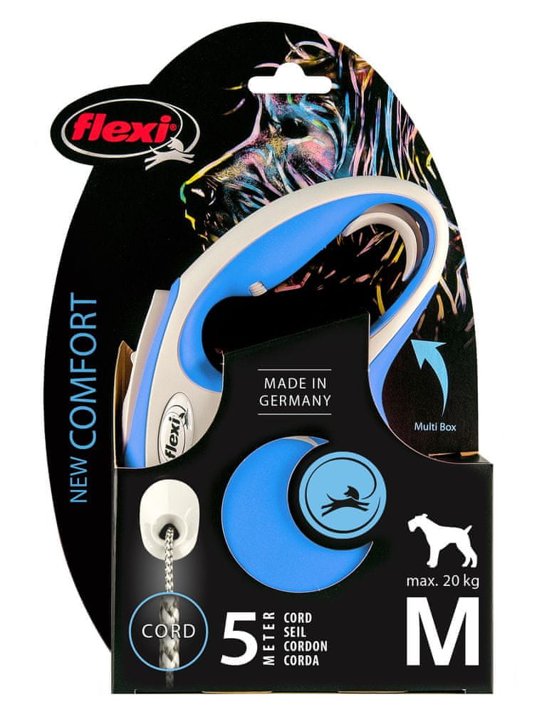 Automatické Vodítko Flexi New Comfort M, šňůra 5 m, modré