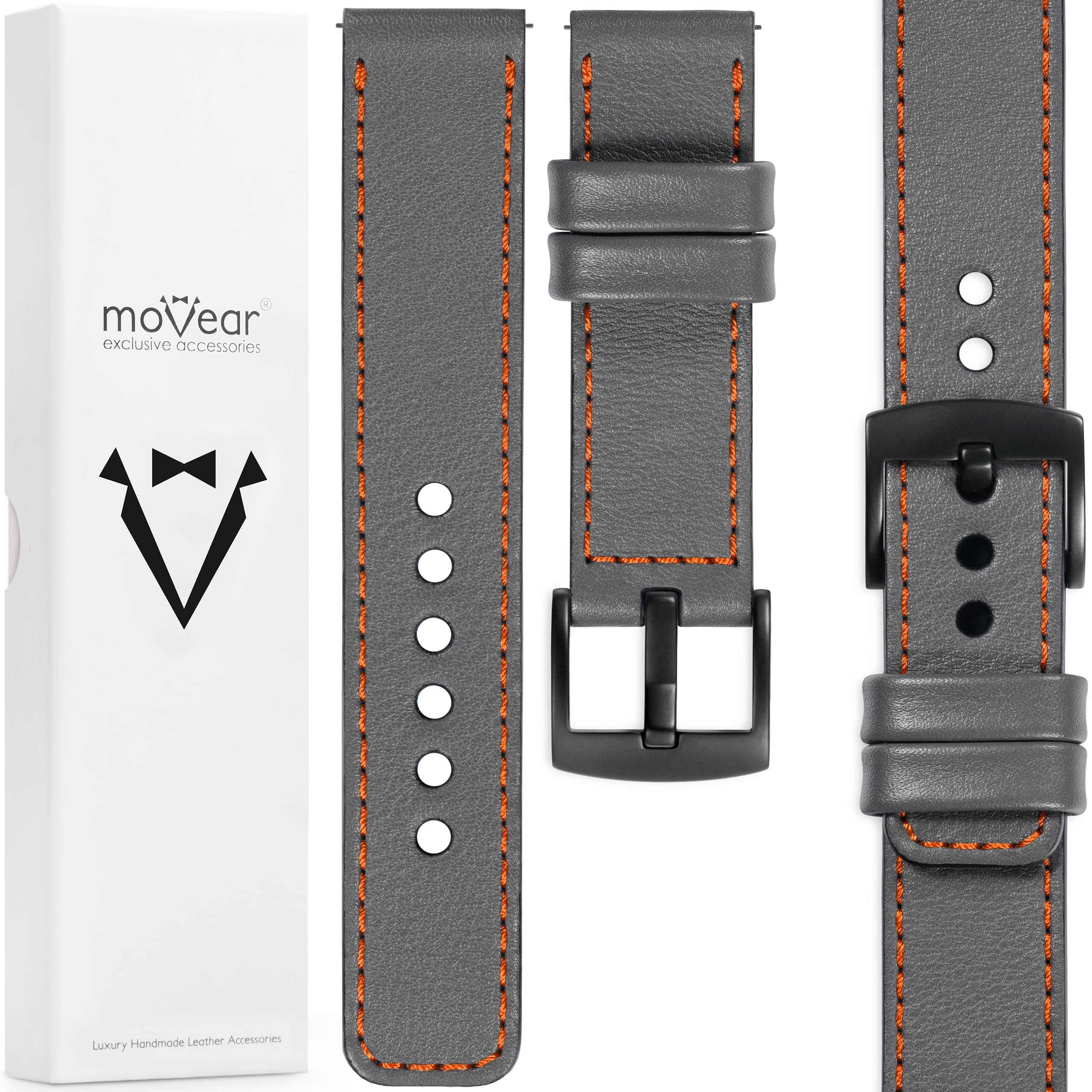 Kožený opasek 26 mm pro prémiové hodinky Polský Movear Šedý