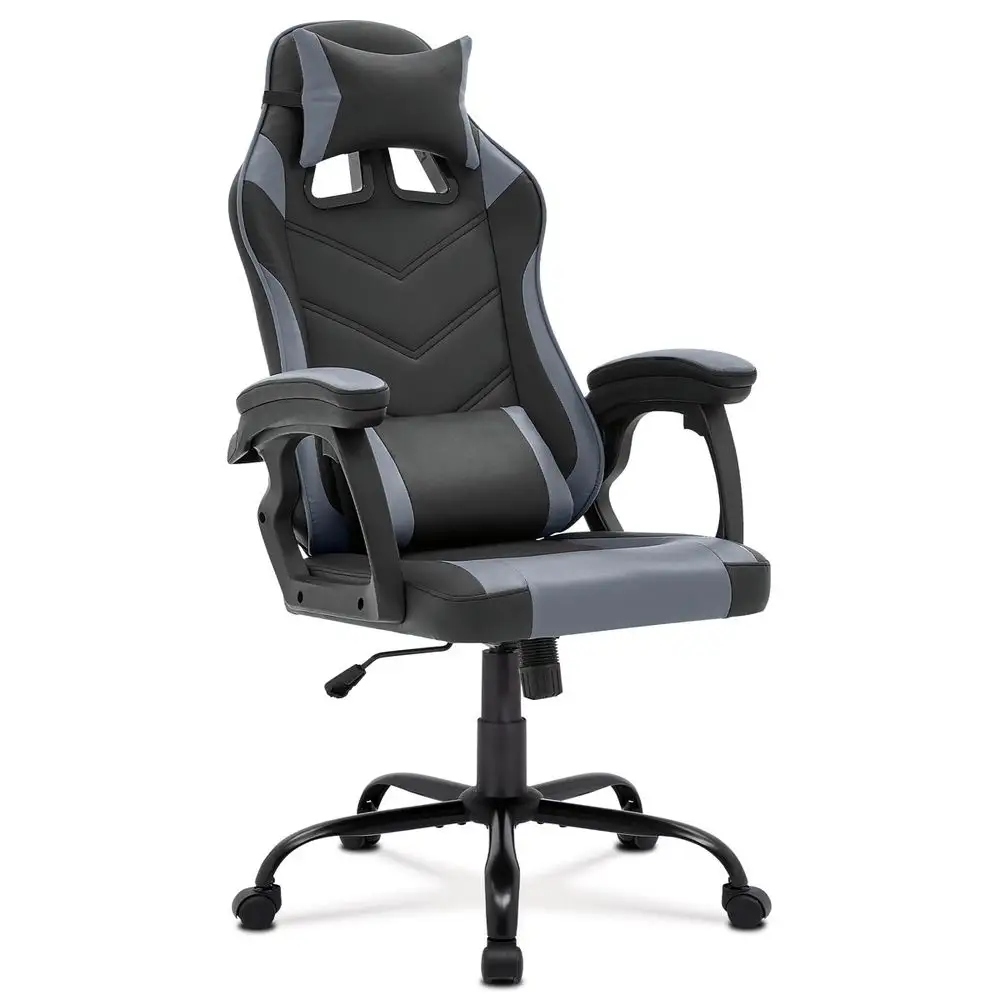 Autronic Herní křeslo, šedá a černá ekokůže, houpací mech., opěrák 135° (ka
