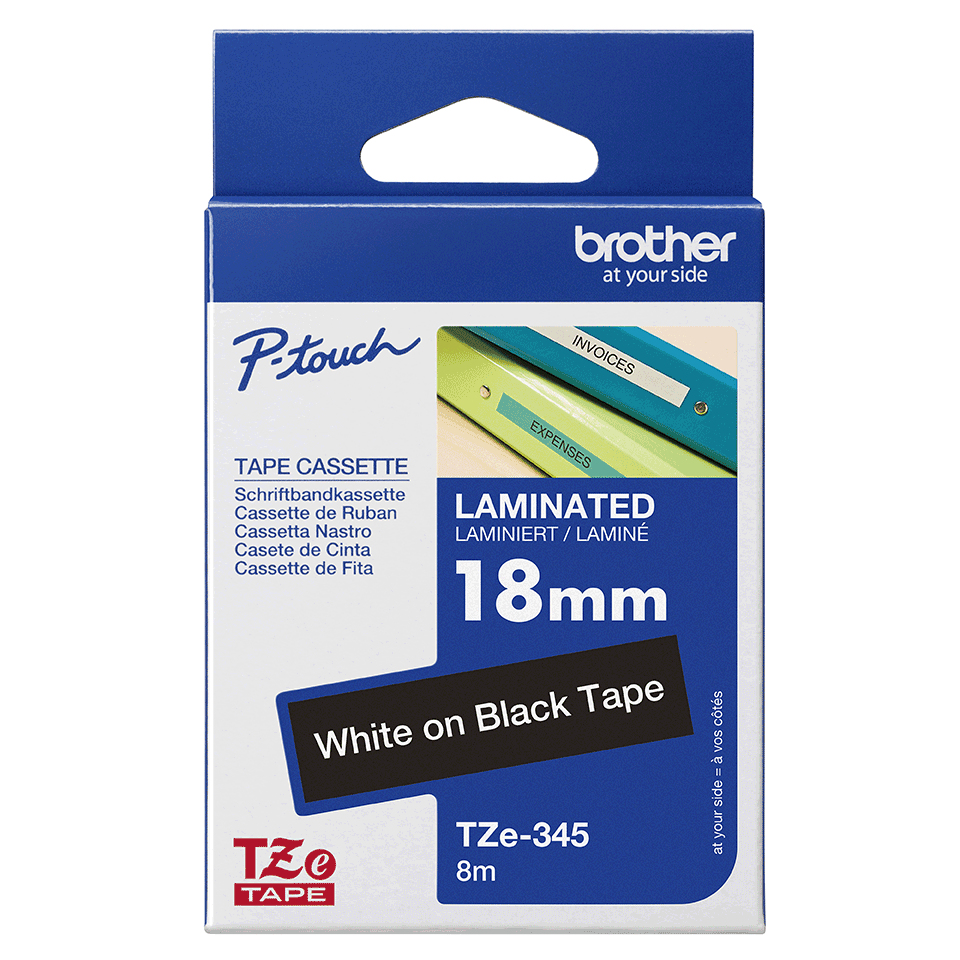 Taśma Brother TZe-345 18mm 8m czarna biały nadruk