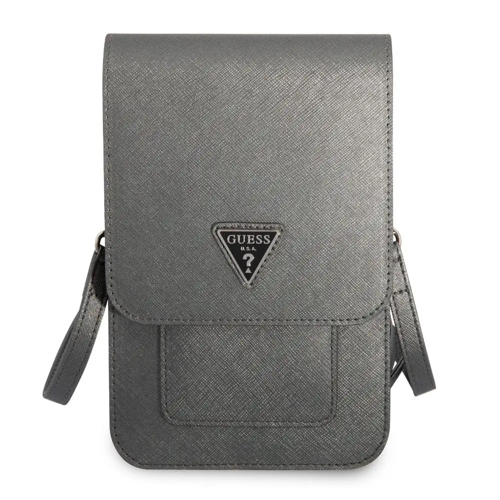 Guess Wallet Saffiano Triangle Logo Phone Bag – Taška na smartphone, šedá