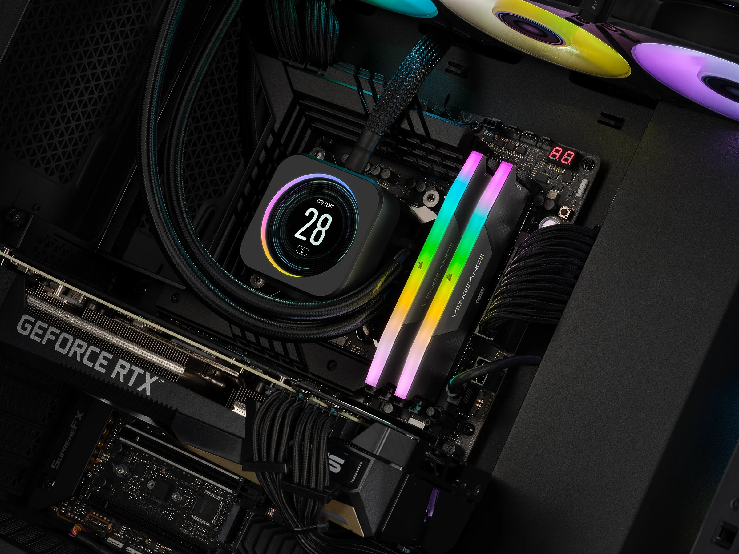 CORSAIR VENGEANCE RGB DDR5 32GB (2x16GB) DDR5 6000 CL38-44-44-96 1.35V Std PMIC Intel XMP Memory - Black, 0840006680628 — 6