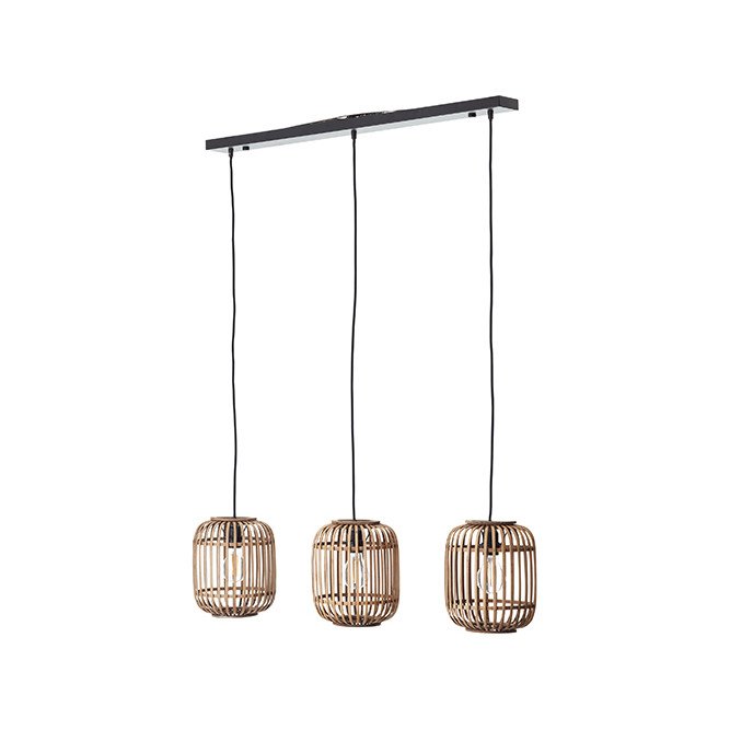 Závesná lampa Brilliant Woodrow Rattan Boho 3xE27 nad stôl, hnedá, 105 cm