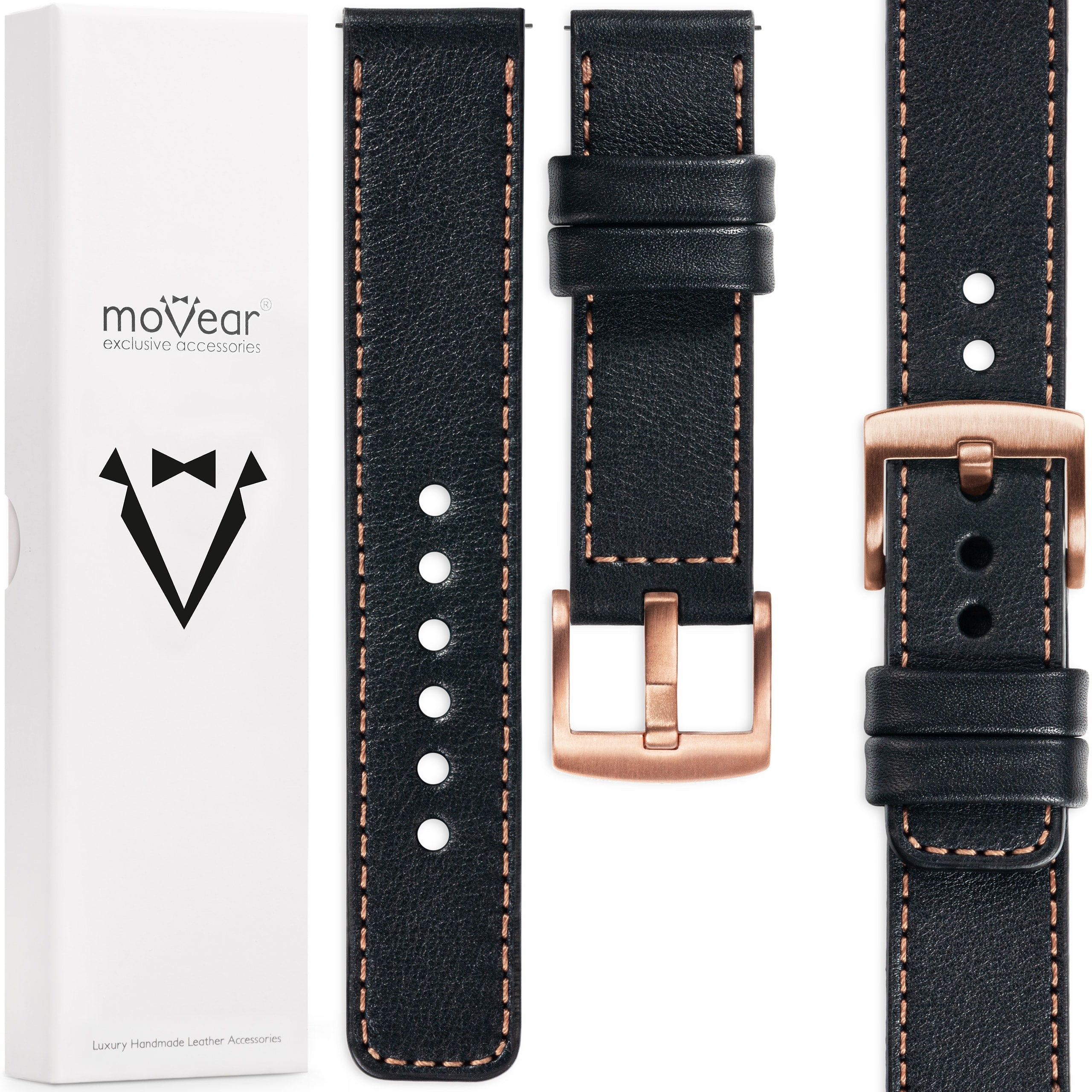 Kožený opasek 18 mm exkluzivní pro elegantní hodinky Movear Černý