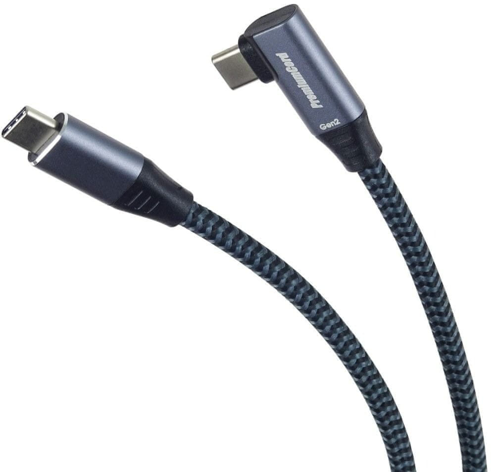 Premiumcord Kątowy kabel Usb-c (usb 3.2 Gen 2, 3 A, 60 W, 20 Gbit/s), alumi