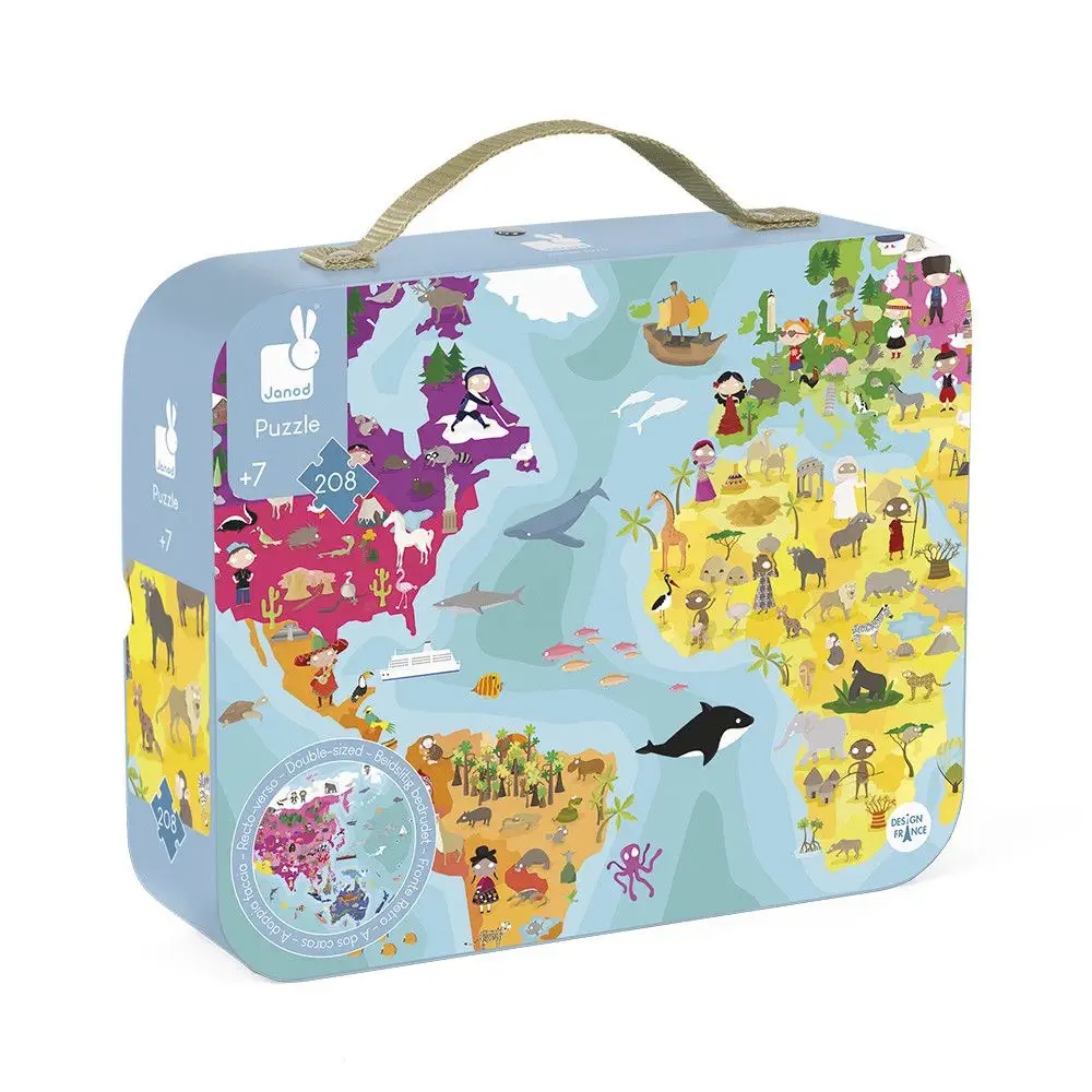 Puzzle w walizce dwustronne okrągłe Błękitna planeta 208 elementów 7, Janod