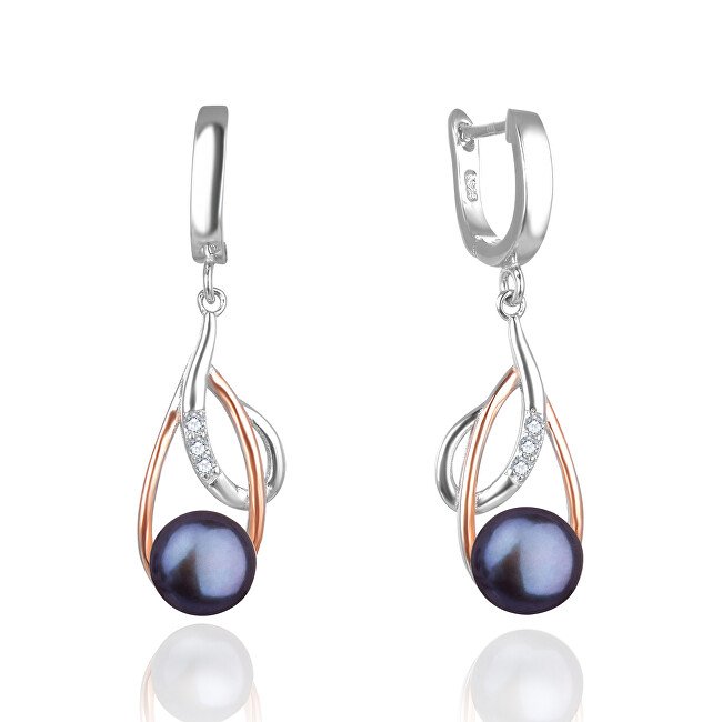 Luxusní bicolor náušnice s pravými tmavými perlami AGUC2676P-DARK Blue