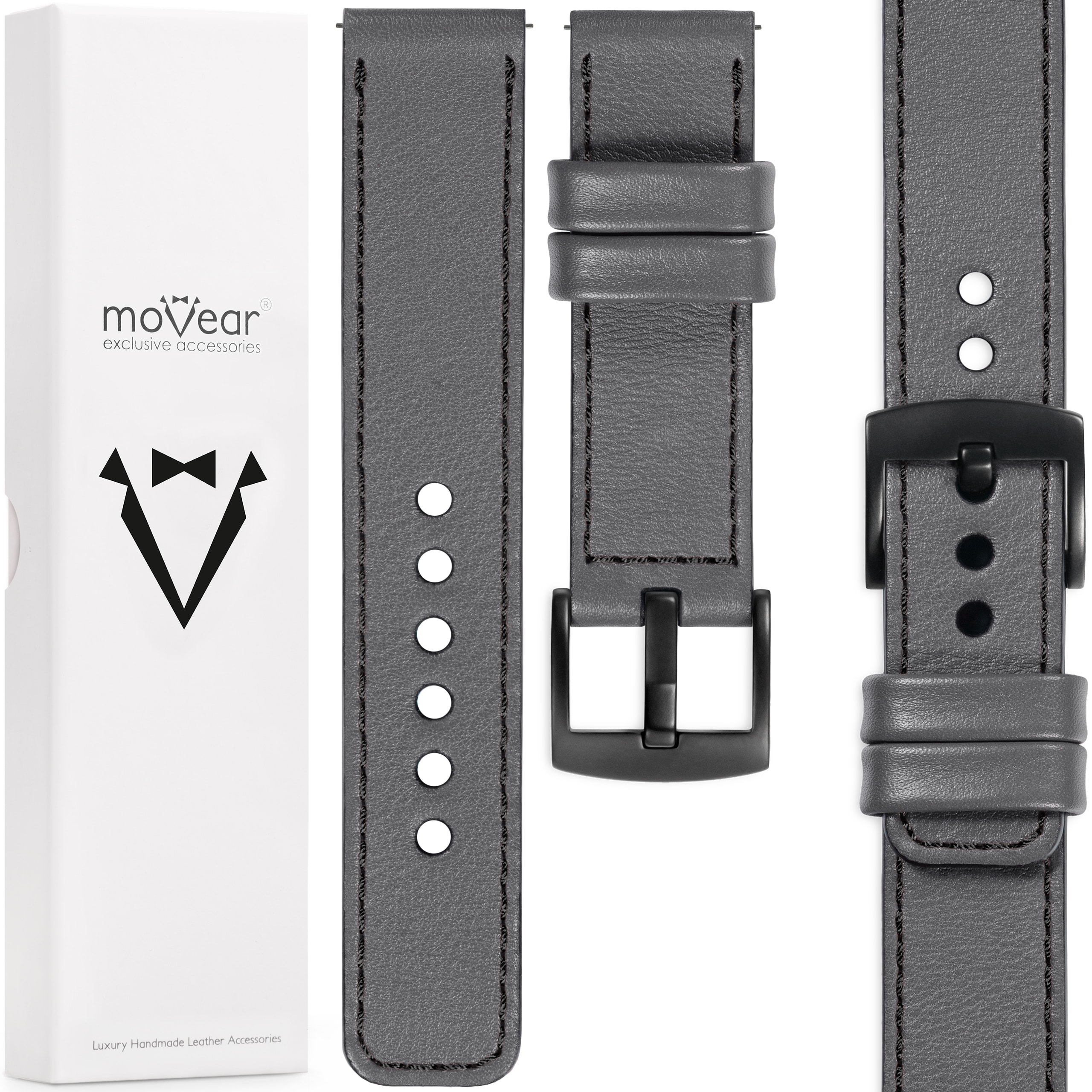 Kožený řemínek 24 mm pro hodinky elegantní Polský Movear Šedý