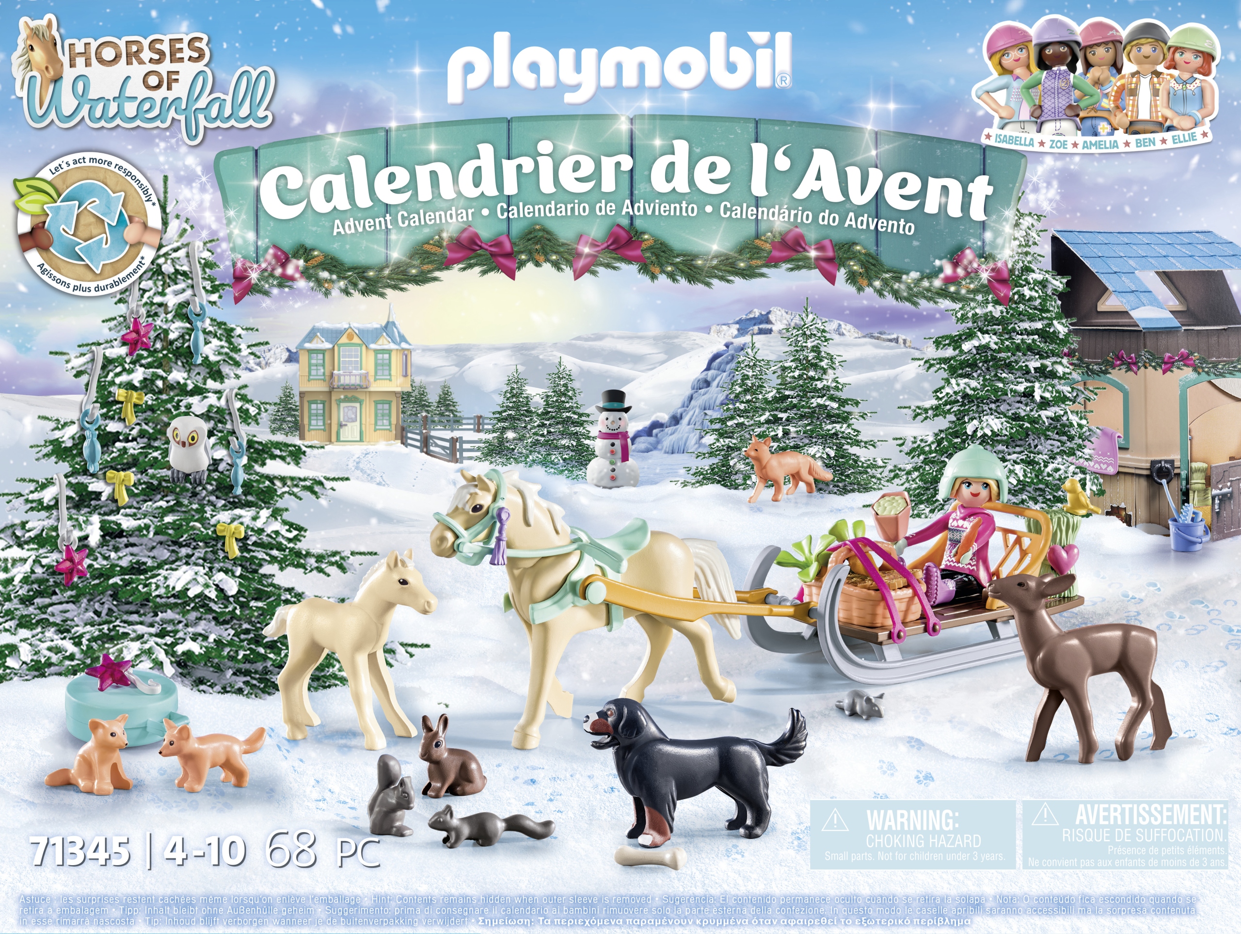 Адвент-календарь Playmobil 71345 Праздничное катание на санях, лошади и фигурки, 68 деталей, от 4 лет — фото 5