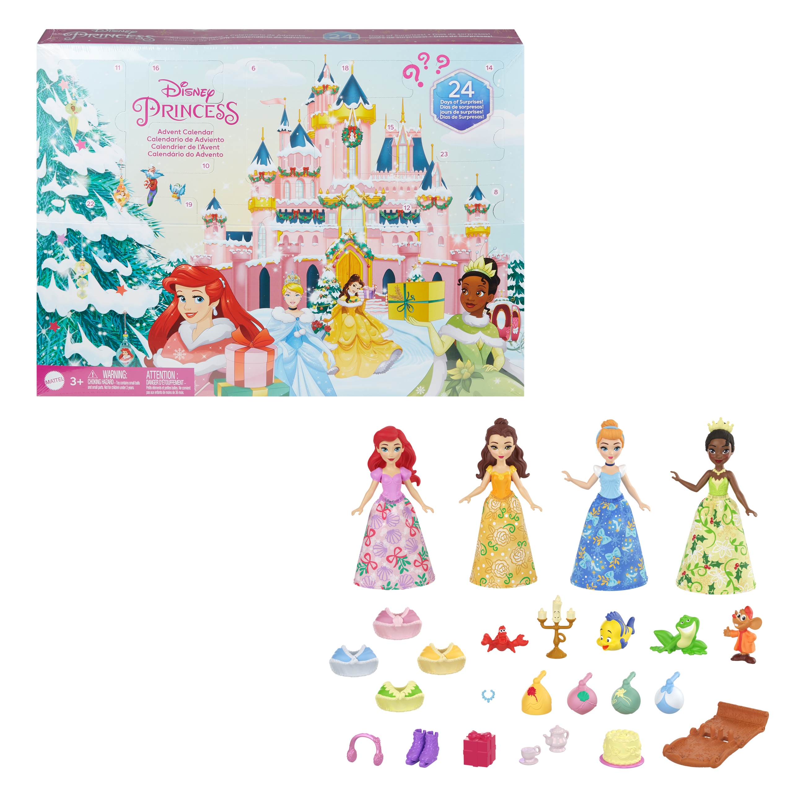 Адвент-календарь Disney Princess HLX06, 4 мини-куклы, 5 фигурок и аксессуары — фото 8