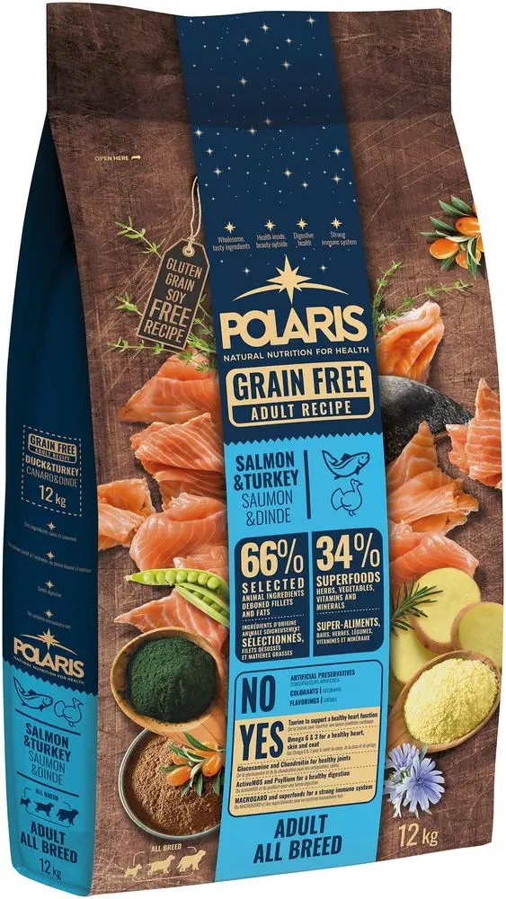Polaris bezobilné granule pro dospělé psy s lososem a krůtím 12 kg