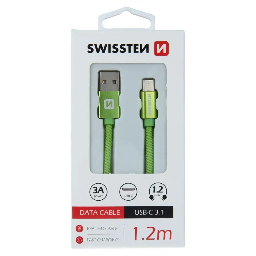 Kabel Swissten Usb Usb 3.1 typ C, 1,2 m, zelený