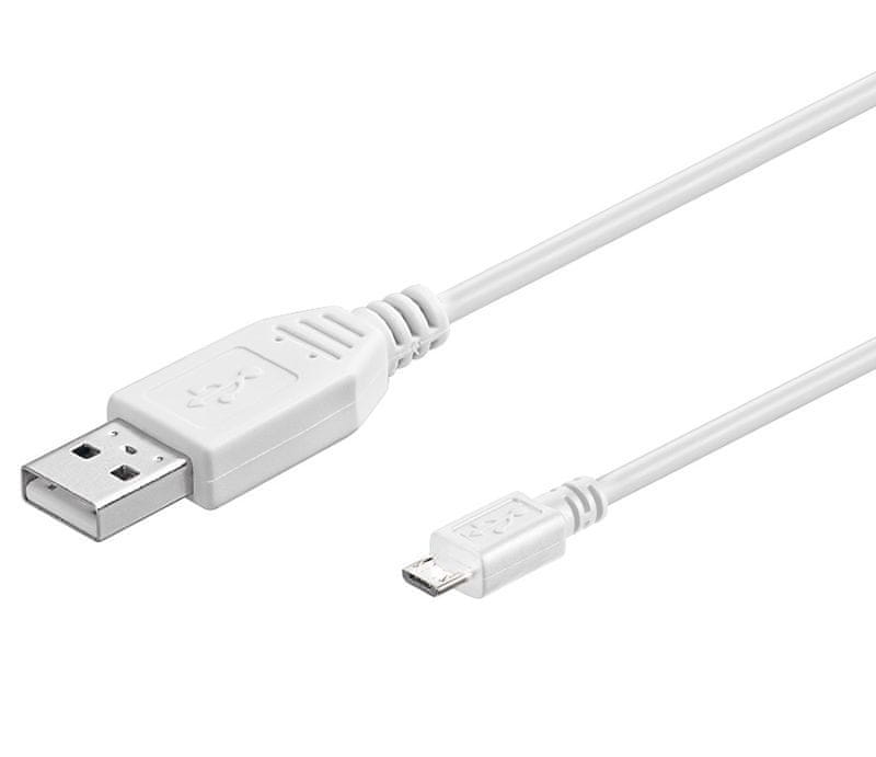 Kabel PremiumCord USB 2.0 A-Micro B, M/M, biały