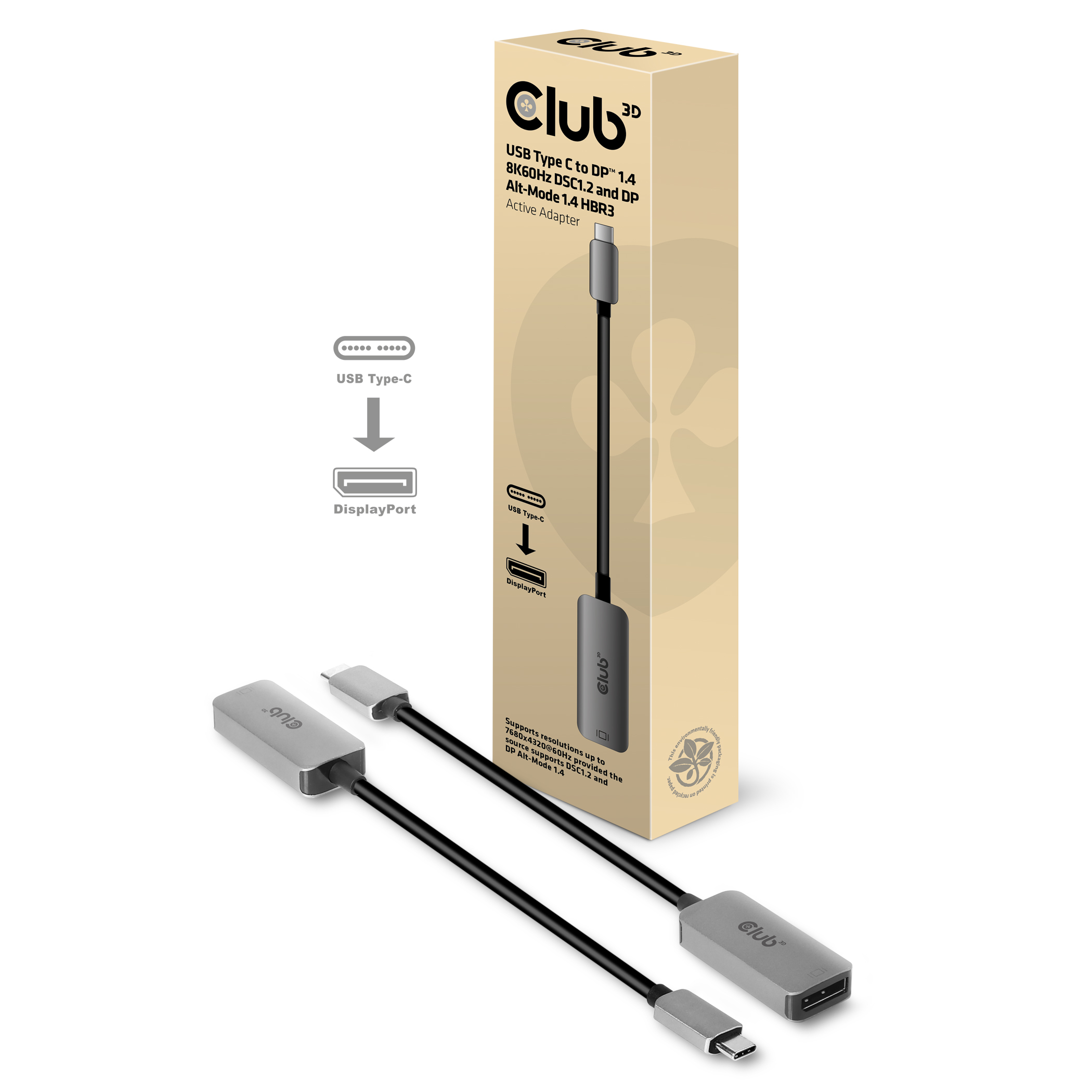 Club3D Adaptér aktivní Usb-c na DisplayPort 1.4, 8K60Hz DSC1.2 Hdr HBR3