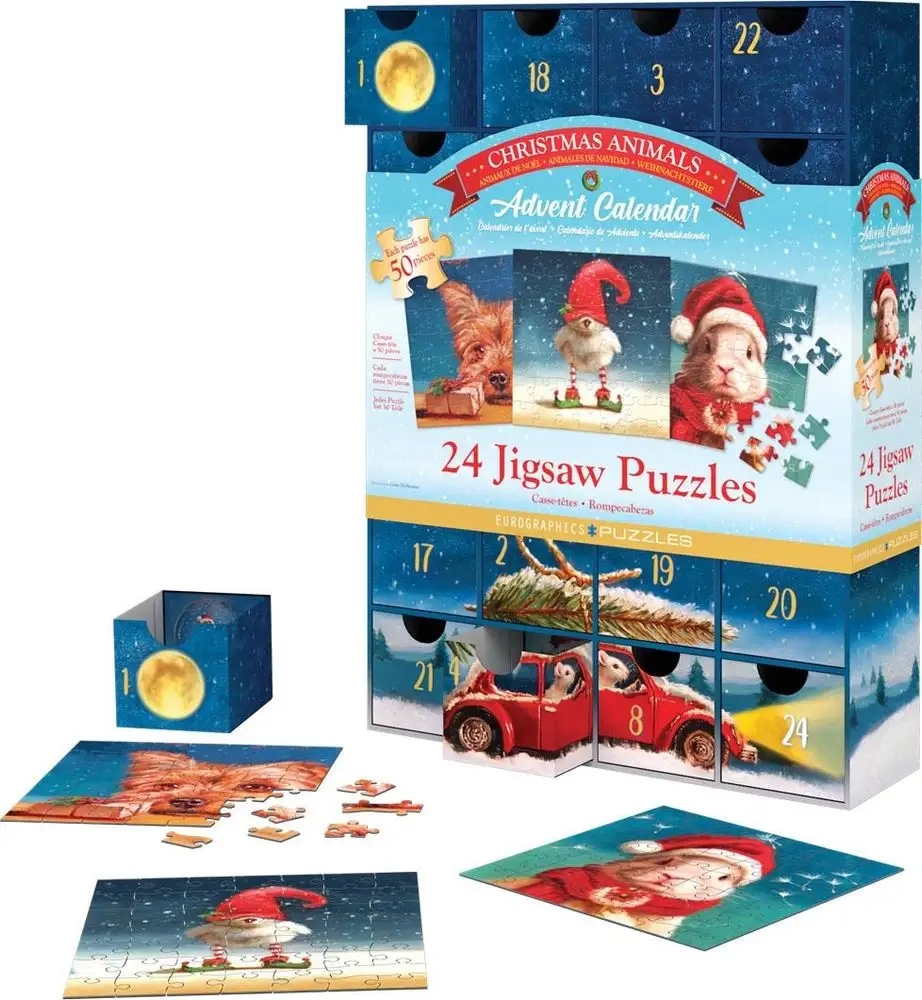 Адвент-календарь Eurographics Funny Christmas Animals, 24 пазла по 50 деталей — фото 3