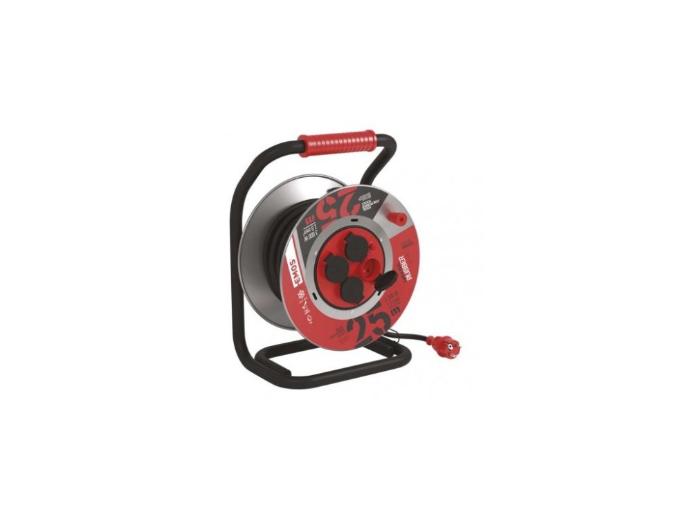 Vonkajší predlžovací kábel na bubne 25 m 4 zásuvky čierny guma 230…