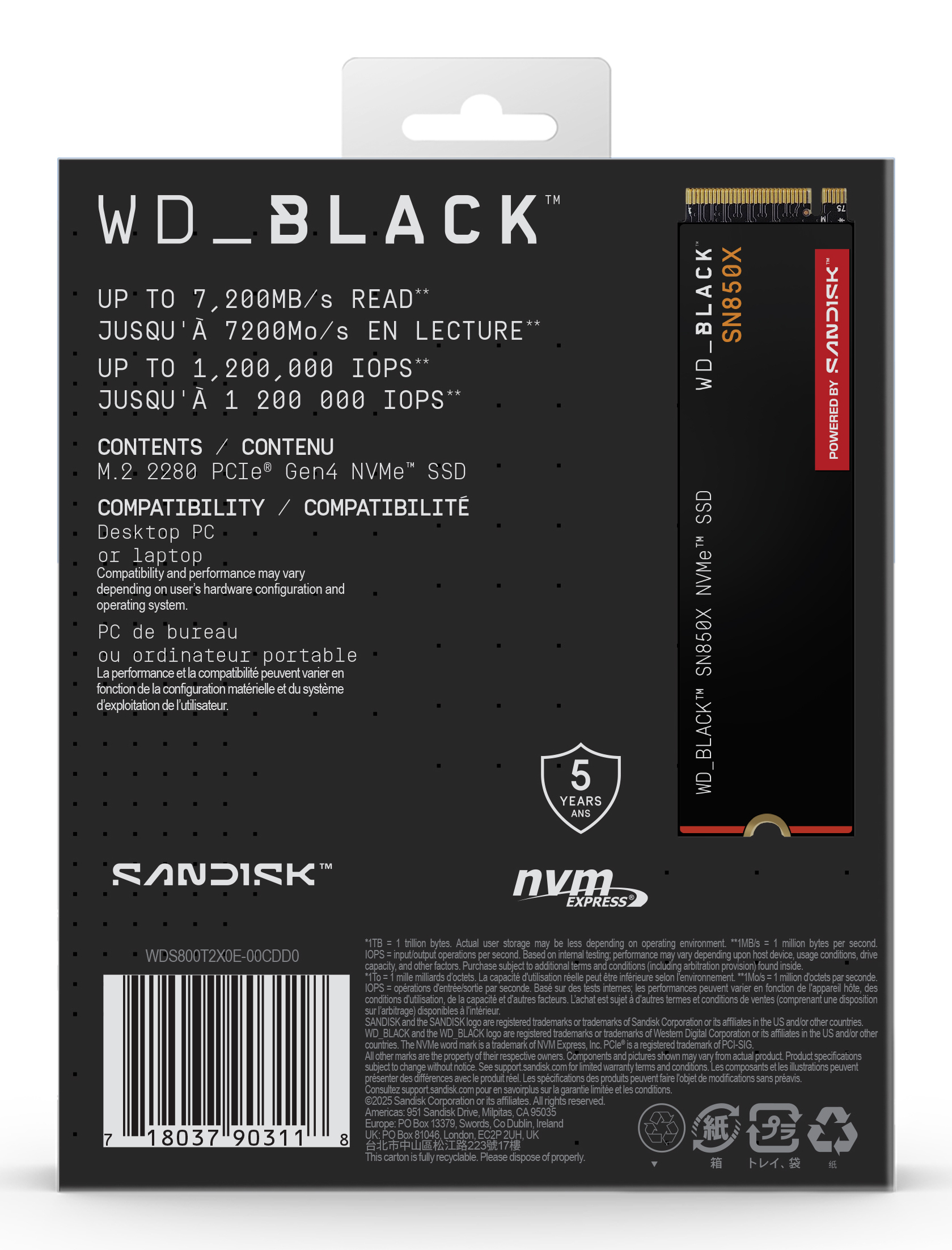 WD SSD Black SN850X (M.2 2280, 8TB, PCIe Gen4 x4 NVMe) — 16
