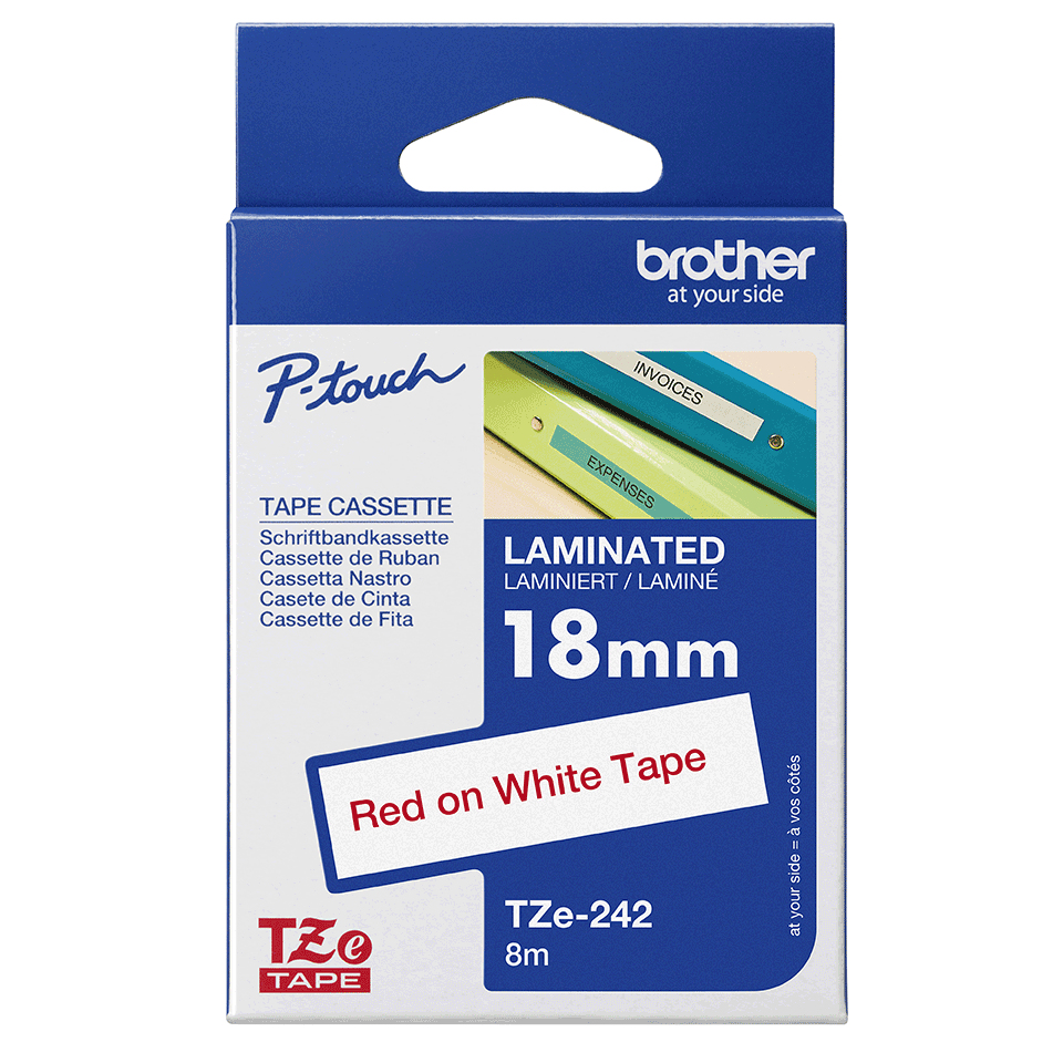 Taśma Brother TZe-242 18mm 8m biała taśma czerwony napis oryginalna