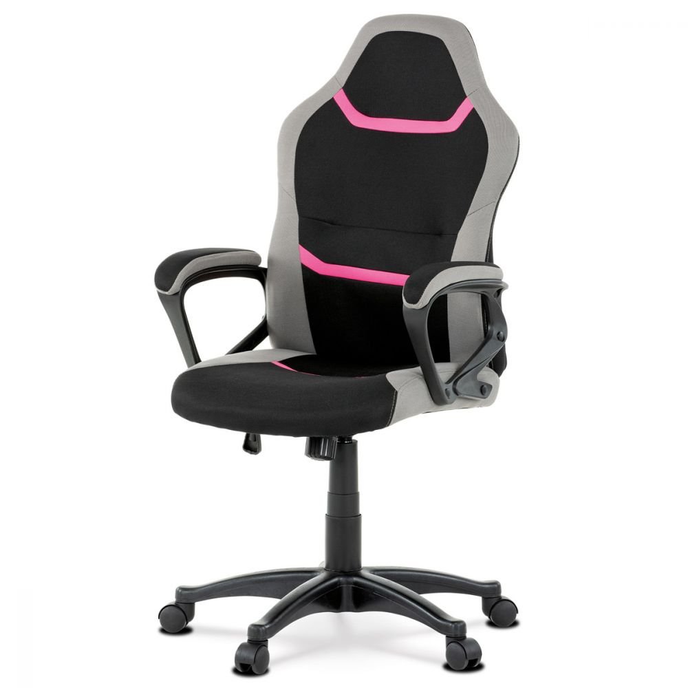 Autronic Kancelářská a herní židle, potah růžová, šedá a černá látka, houpa