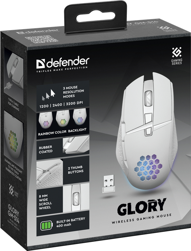 MYSZ DEFENDER GM-514 GLORY OPTIC RF RGB 3200dpi 7P CZARNA — 17
