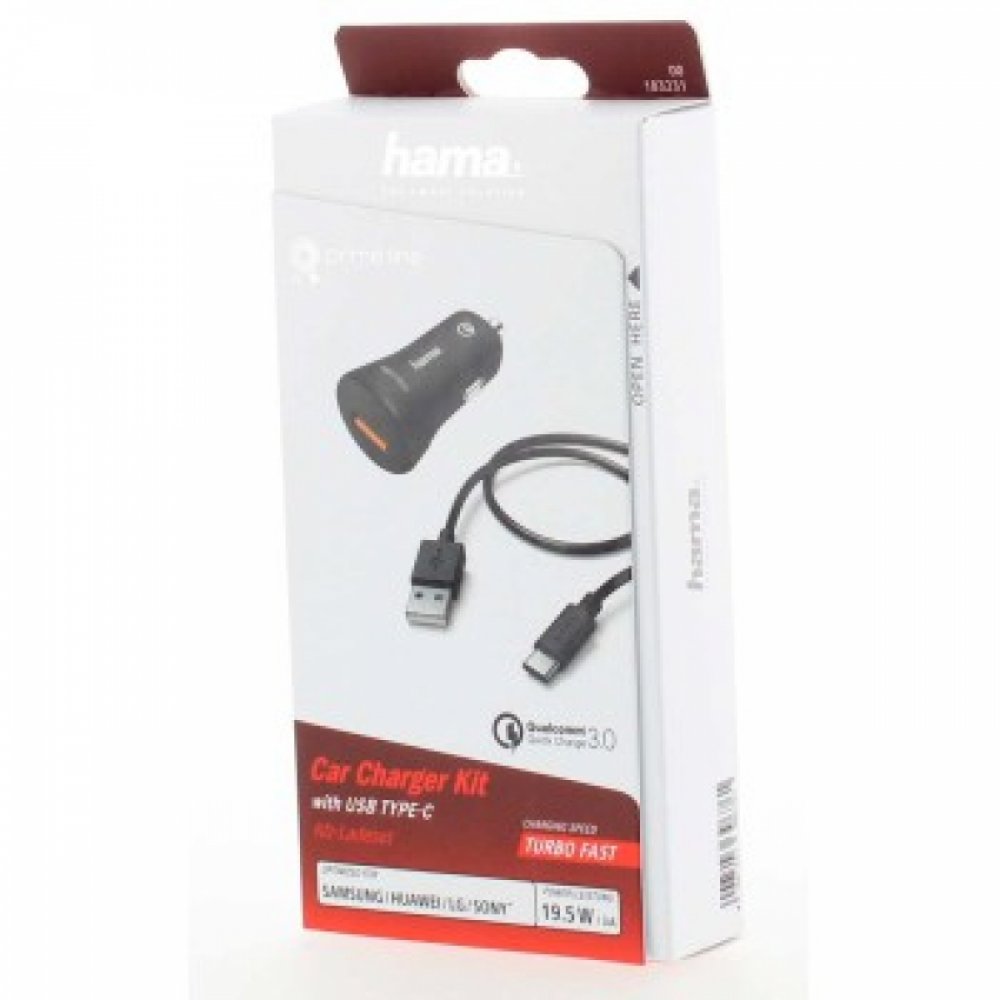 HAMA ŁADOWARKA SAMOCHODOWA QUICK CHARGE 3A + KABEL TYPE-C 1,5M EAN (GTIN) 4047443396761