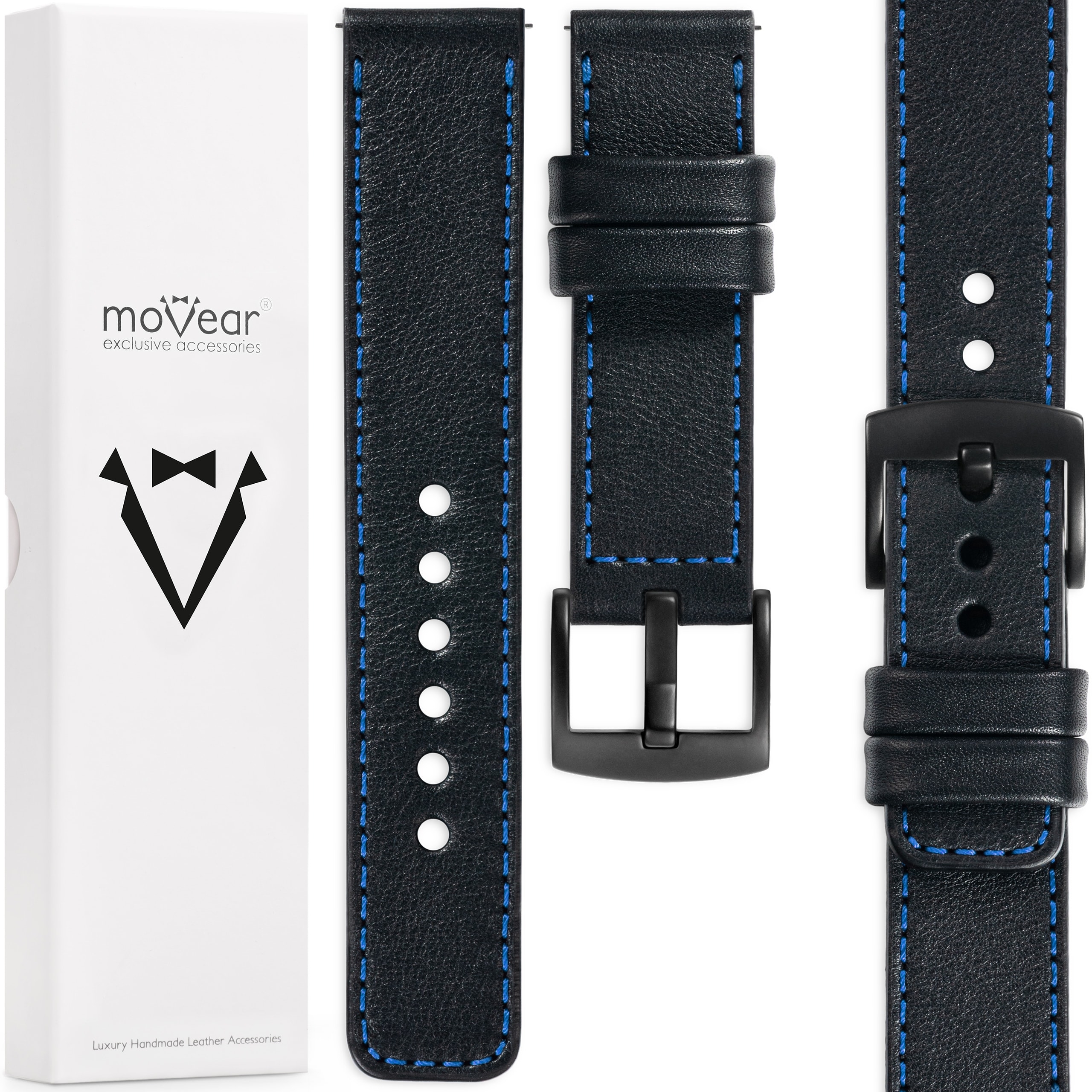 Pásek 20 mm pro prémiové hodinky, elegantní, ručně vyrobený Movear, černý
