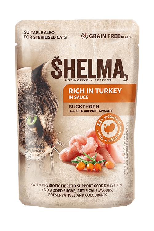 Shelma bezobilné dušené filetky bohaté na krůtí s rakytníkem 28x85 g
