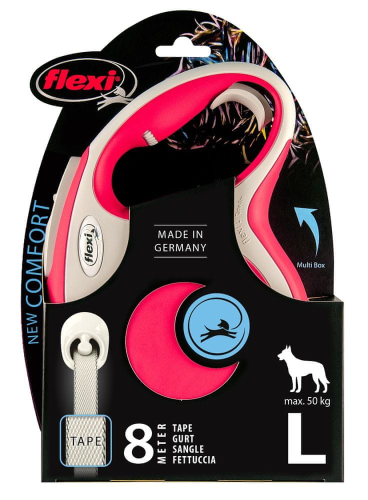 Flexi Comfort smycz automatyczna L taśma 8 m 50 kg czerwona