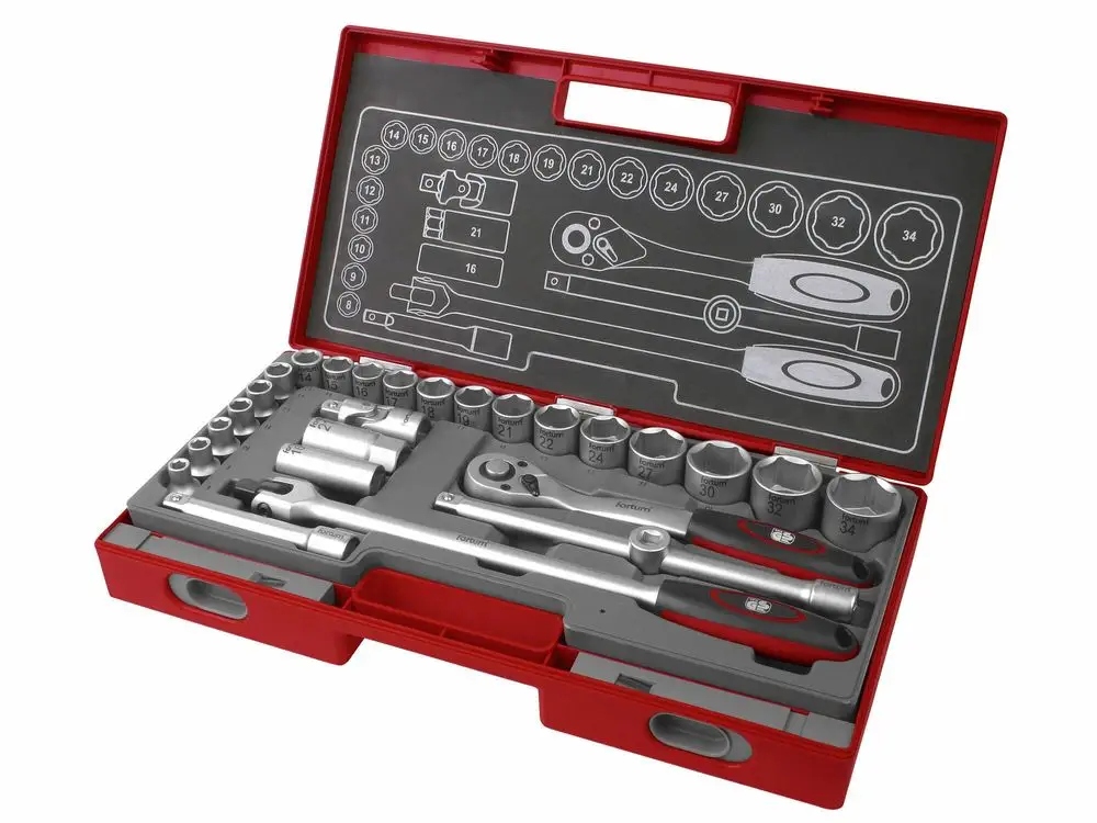 Fortum (4700014) hlavice nástrčné, sada 27ks, 1/2&quot;, 61CrV5