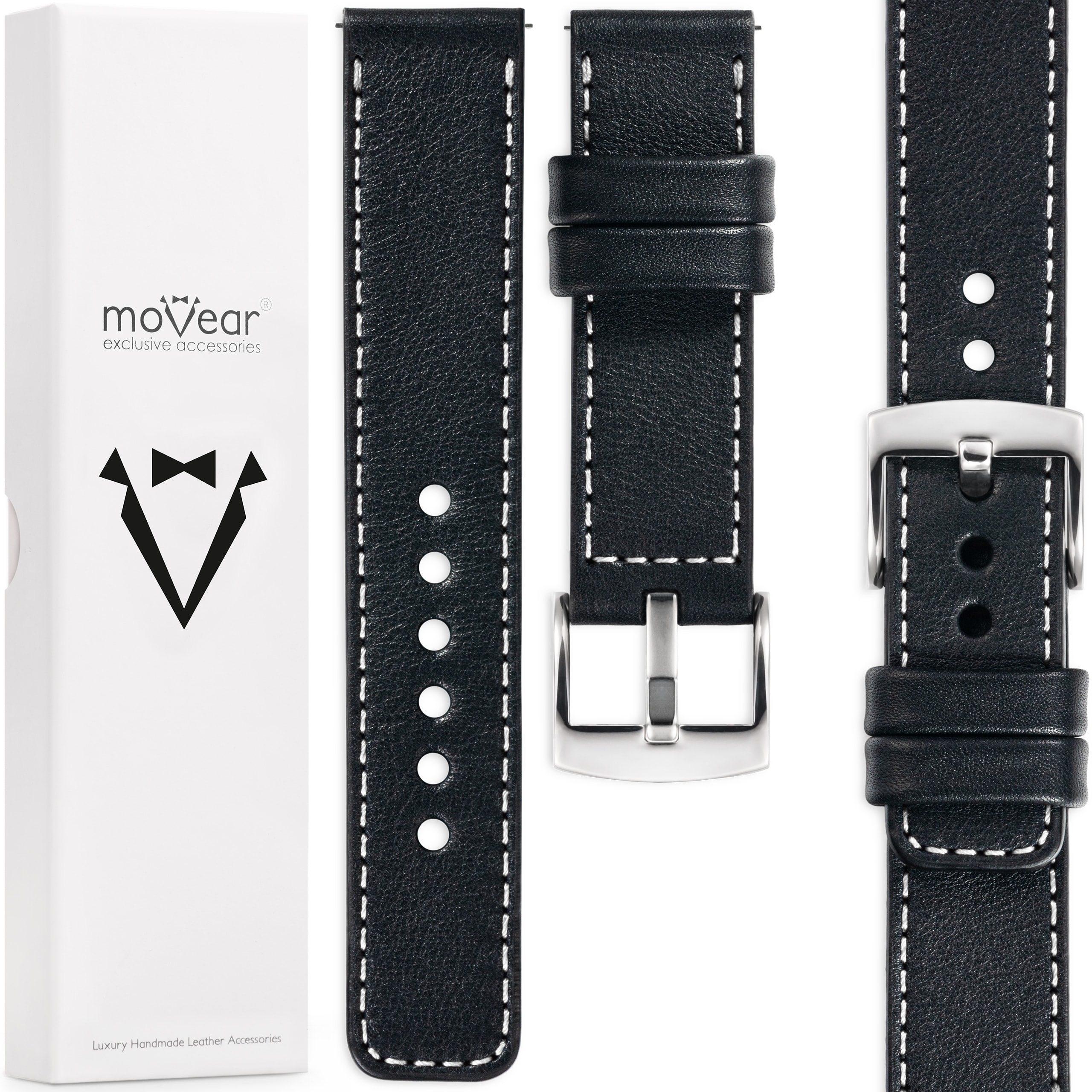 22 mm stylový prémiový řemínek na hodinky Italská kůže Movear Černý