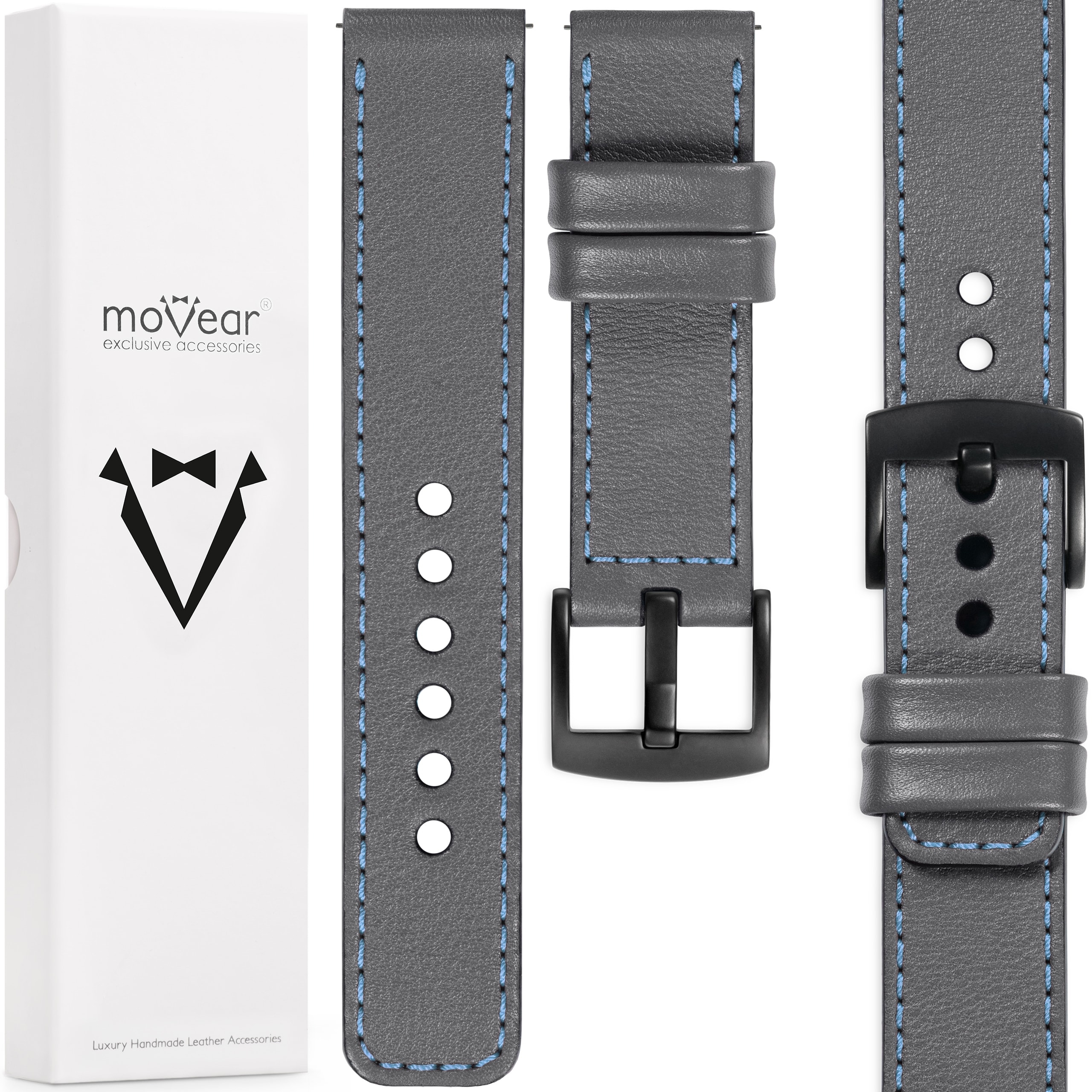 Prémiový kožený řemínek 24 mm pro hodinky, elegantní a stylový Movear