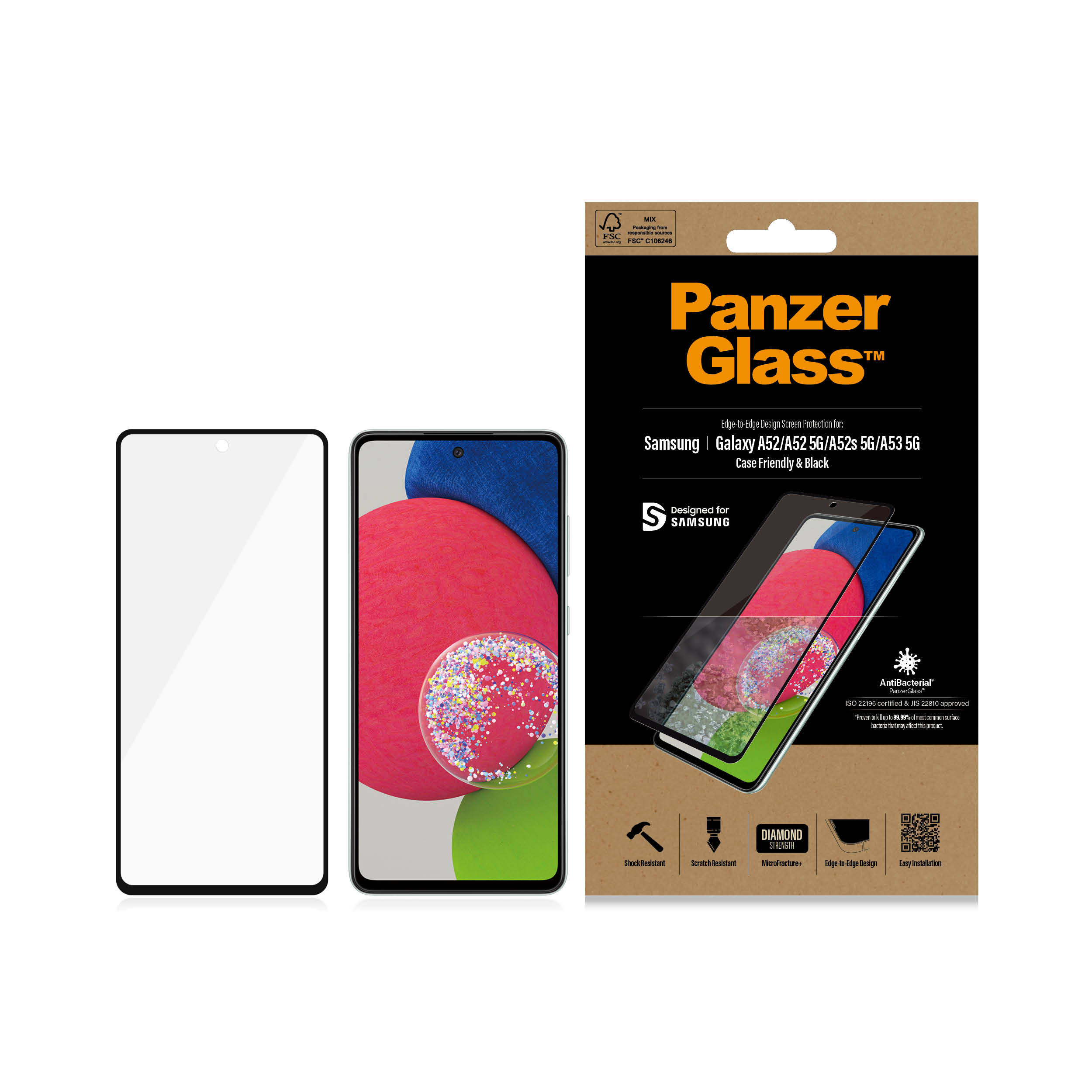 Szkło PanzerGlass E2E Microfracture antybakteryjne na Samsung Galaxy A52
