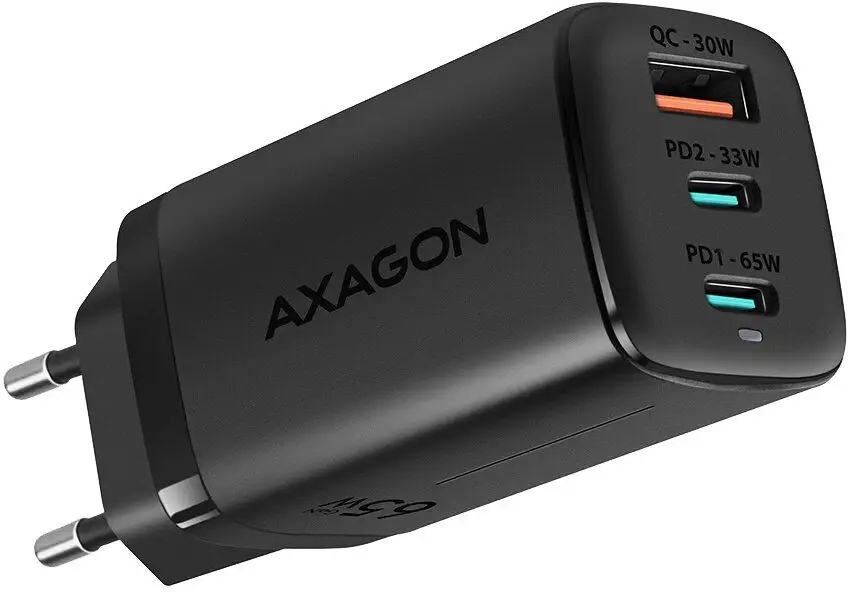 Axagon ACU-DPQ65 Ładowarka, 2x Usb-c, 1x Usb-a, PD3.0/QC4+/PPS, 65W czarn