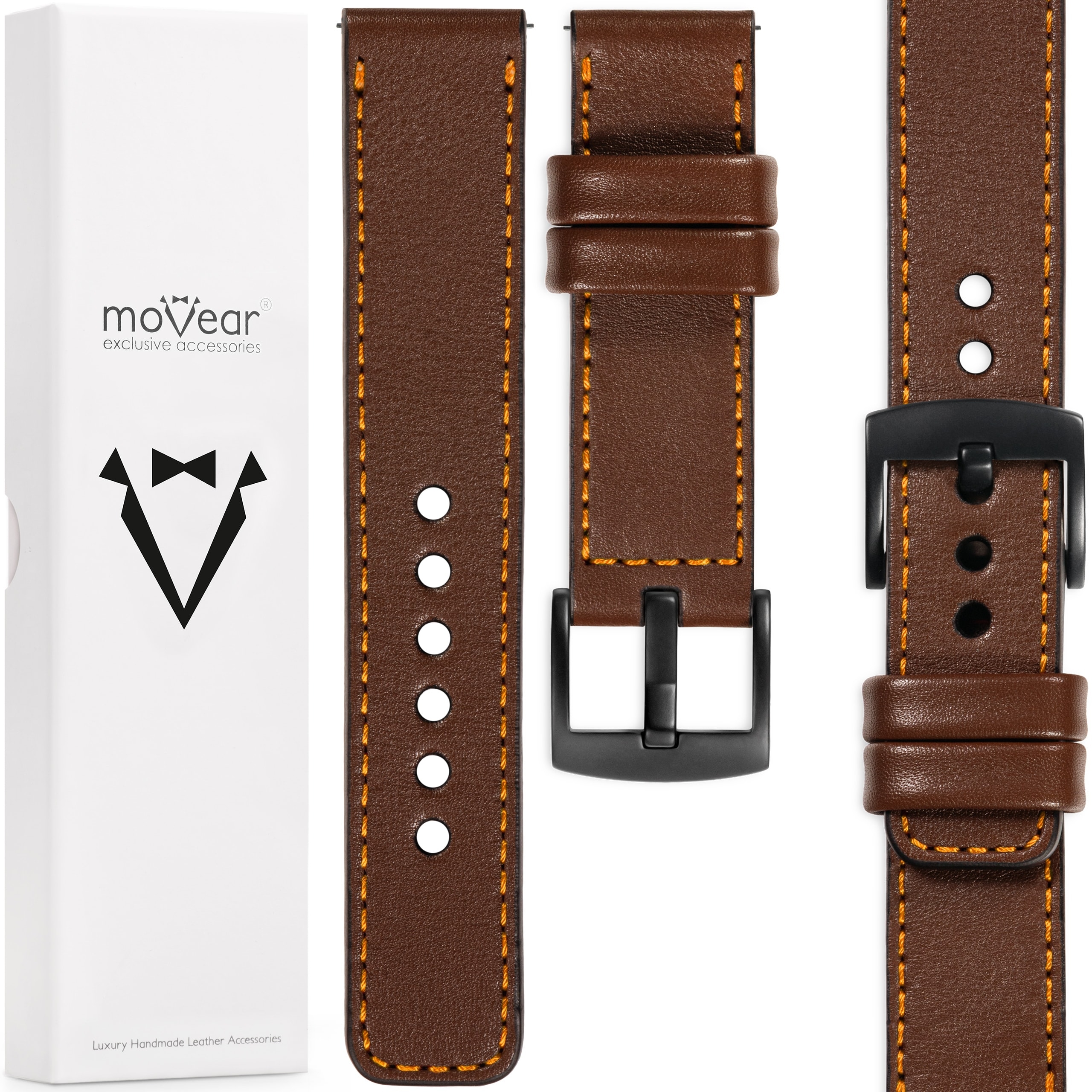 Kožený opasek 20 mm pro prémiové elegantní hodinky Movear Tmavě hnědý