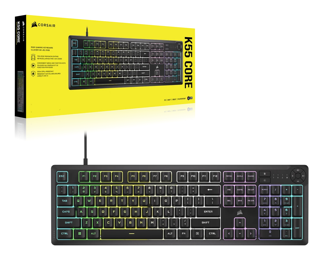 CORSAIR K55 CORE RGB Black, Fully customizable ten-zone RGB backlight — 9