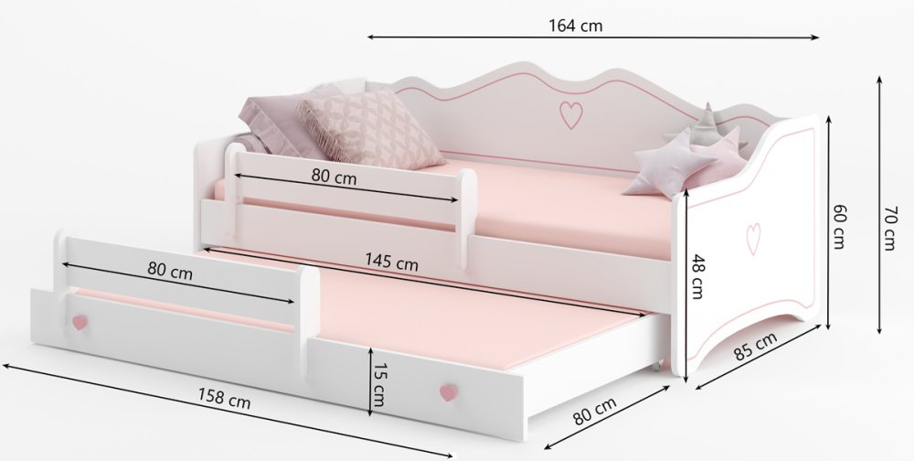 Łóżko podwójne z materacami EMKA II Pink, White 160x80 — 17