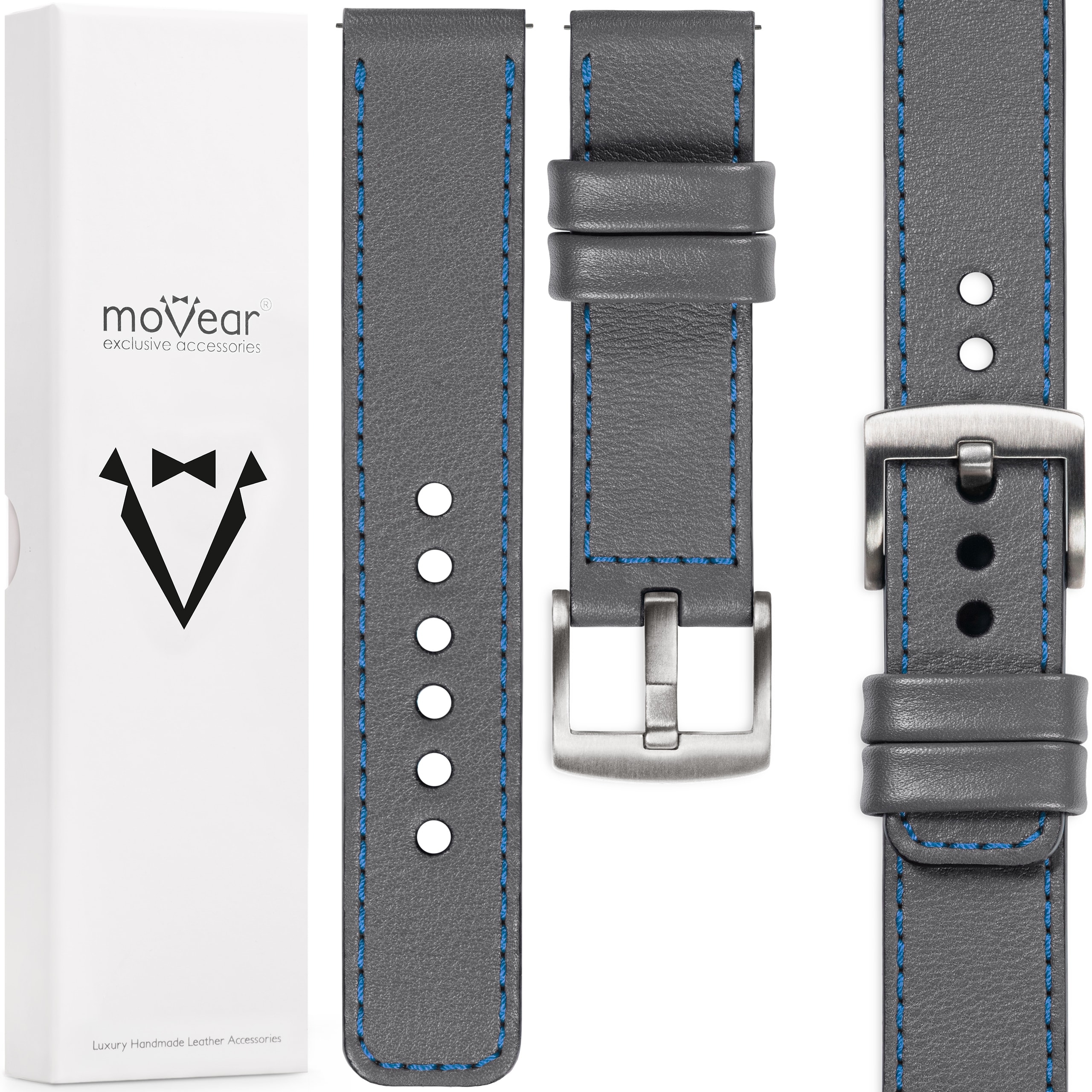 Kožený opasek 24 mm pro prémiové hodinky, elegantní Polský šedý