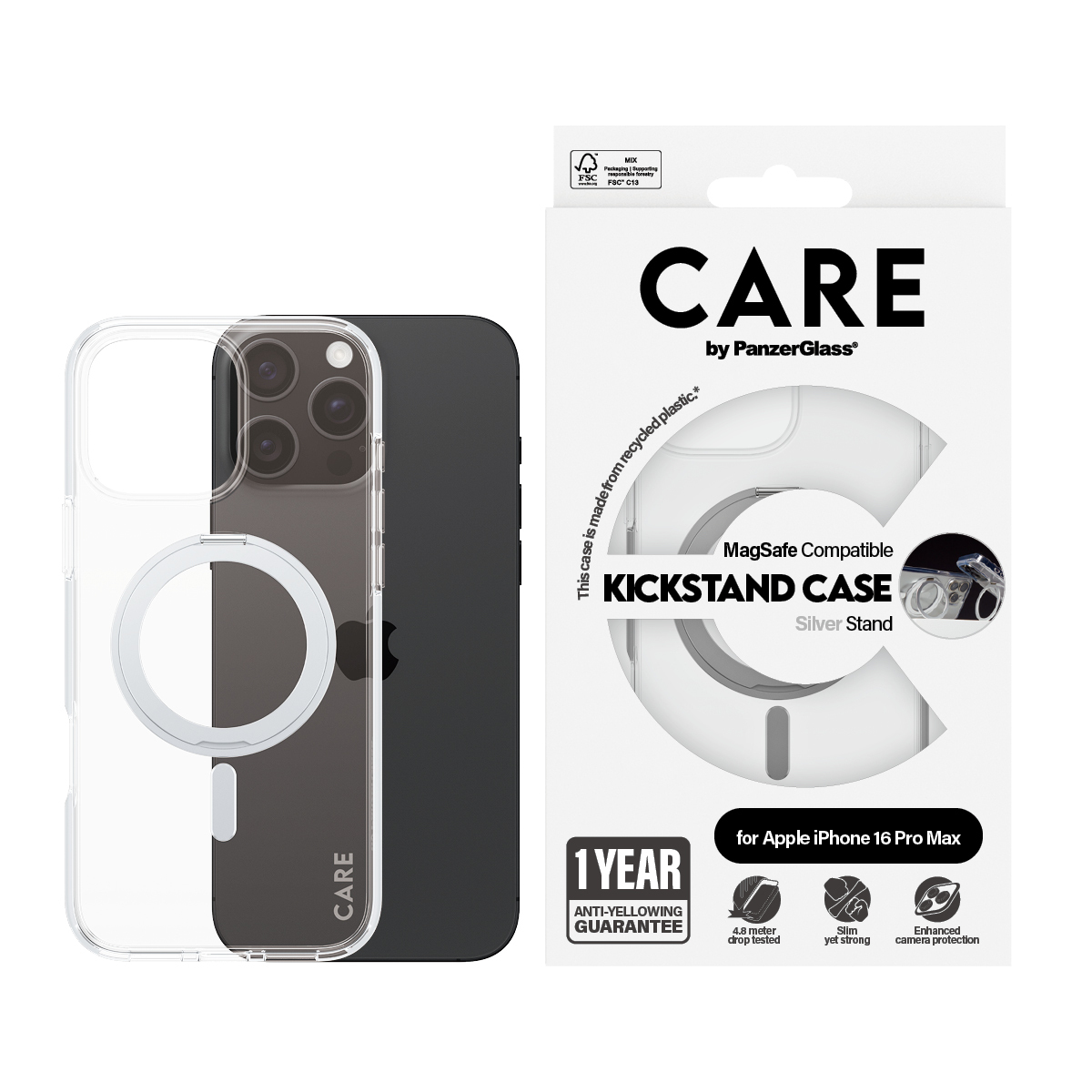 PANZERGLASS Feature Case Transparent w. Silver Kickstand & MagSafe iPhone 16 Pro Max — 9