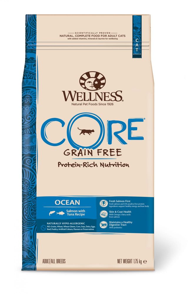 Wellness Core Ocean Salmon suchý losos a tuňák pro dospělé kočky 1,75 kg