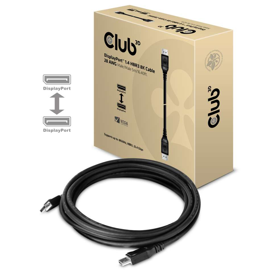 Club3D Kabel DisplayPort 1.4, HBR3, 8K60Hz (M/M), 5m, 28 Awg