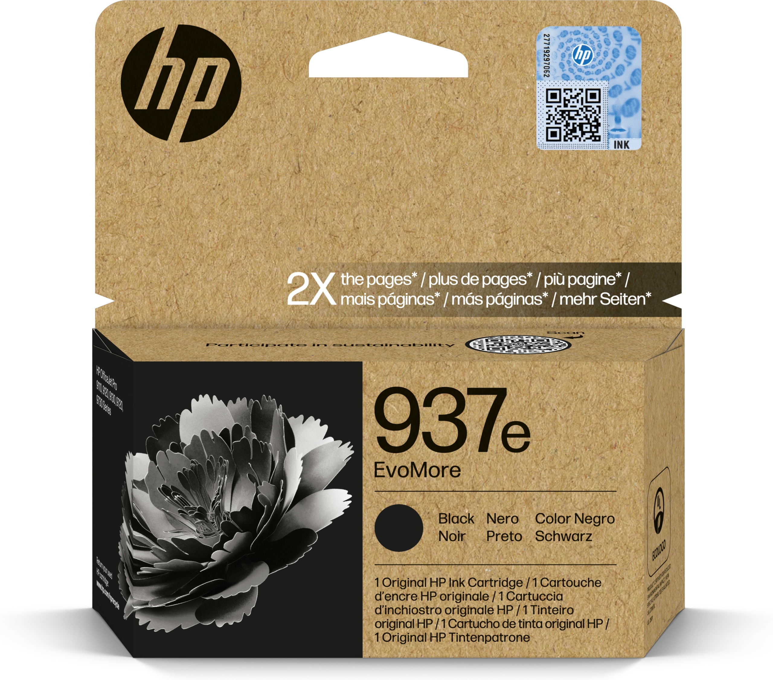 Inkoust Hp černý 937e černý (black) 4S6W9NE EvoMore náplň 2500 stran