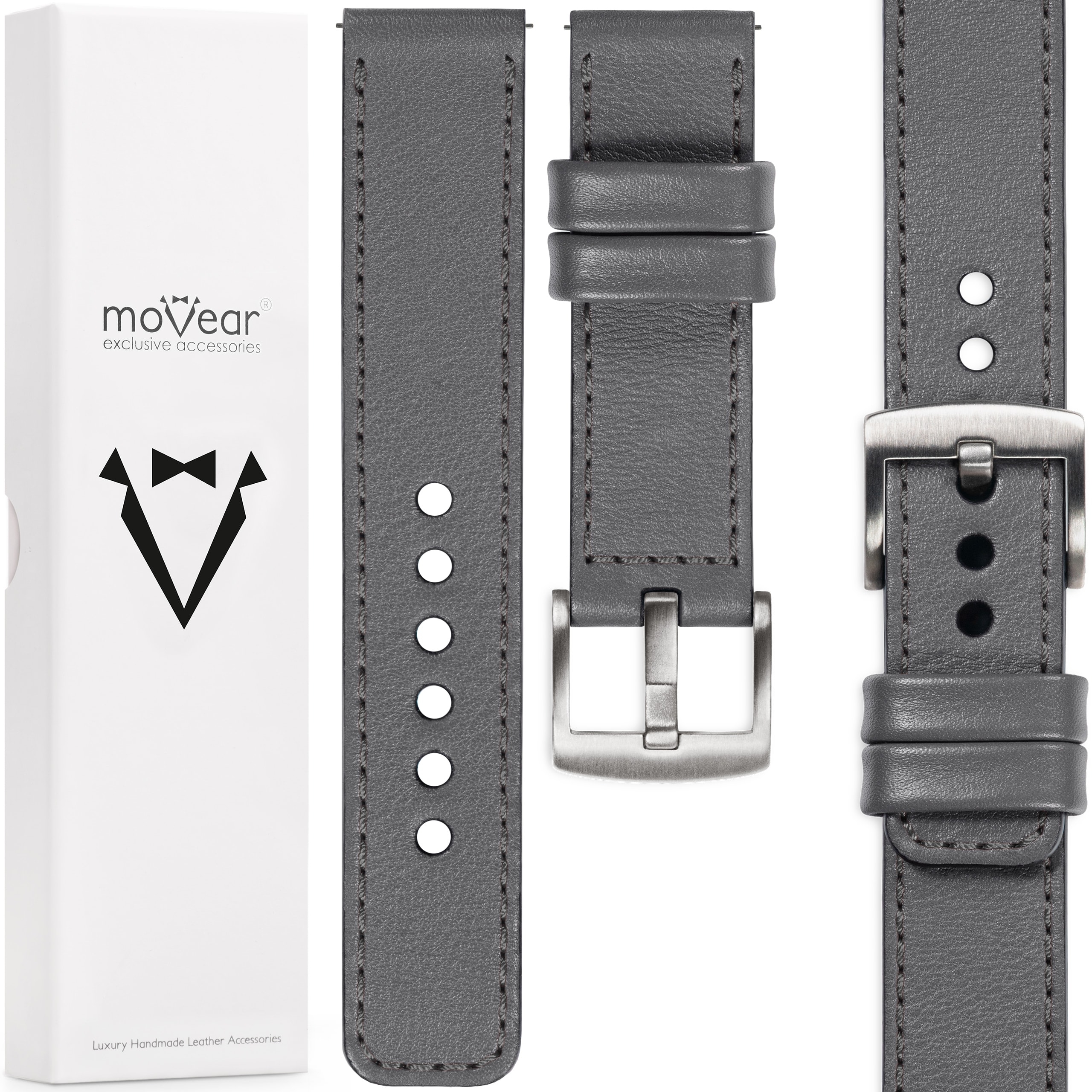 Pásek 24 mm pro hodinky premium stylový Polský kožený Movear šedý