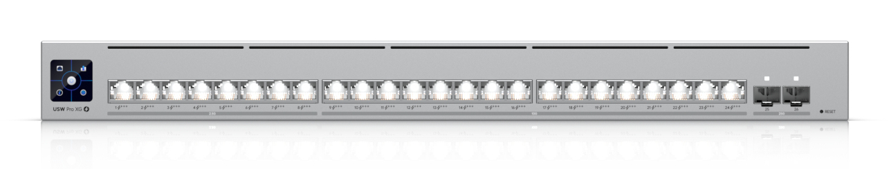Ubiquiti Layer 3 Etherlighting USW-Pro-XG-24-PoE-EU (16) 10 GbE, (8) 2.5 GbE, and (2) 25G SFP28 ports — 7