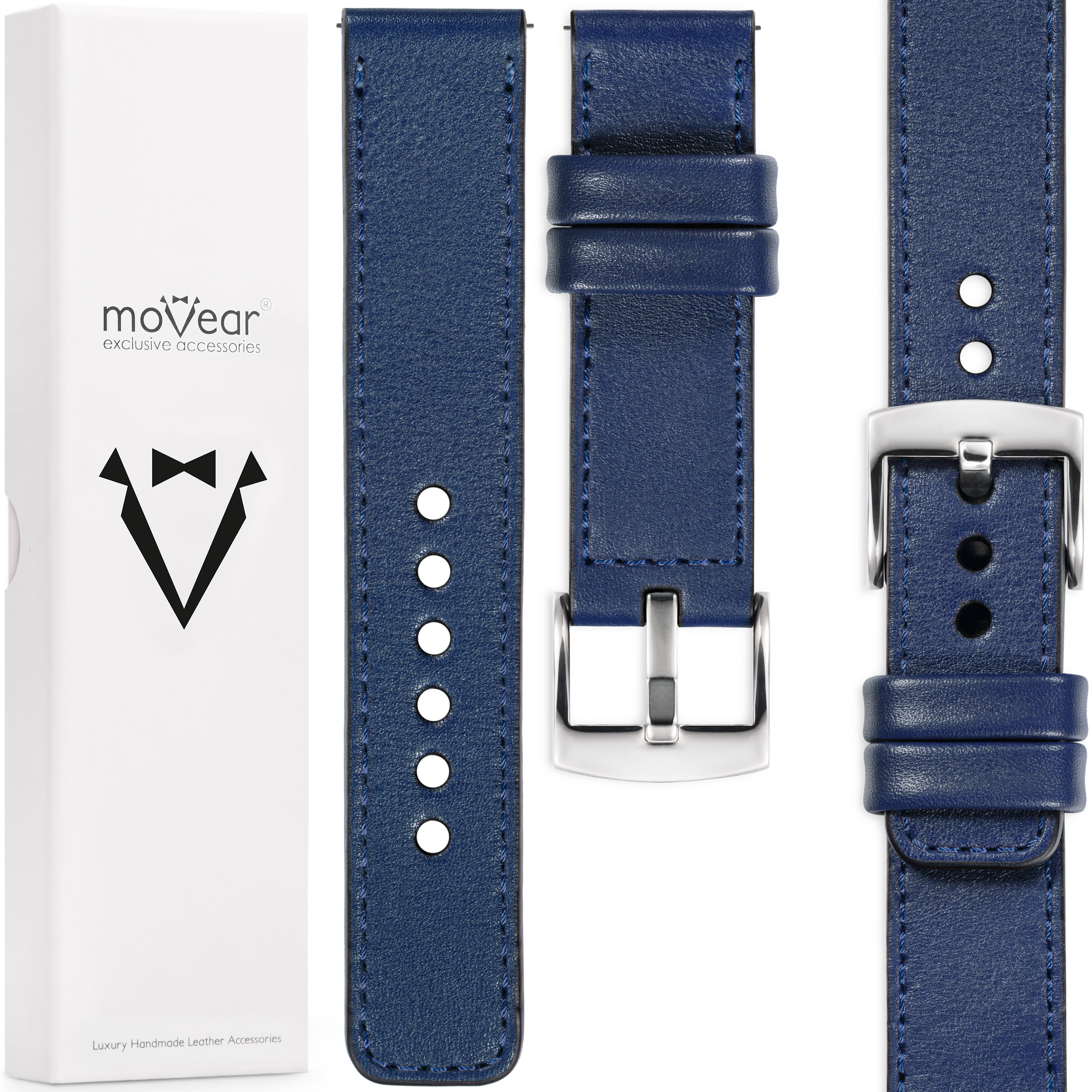 Kožený opasek 24 mm, tmavě modrý pro hodinky premium handmade, tmavě modrý